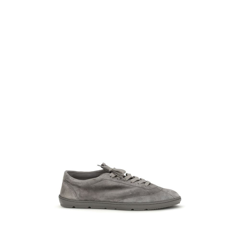 Brunello Cucinelli Grijze Kalfsleren Bos Taurus Lage Sneakers