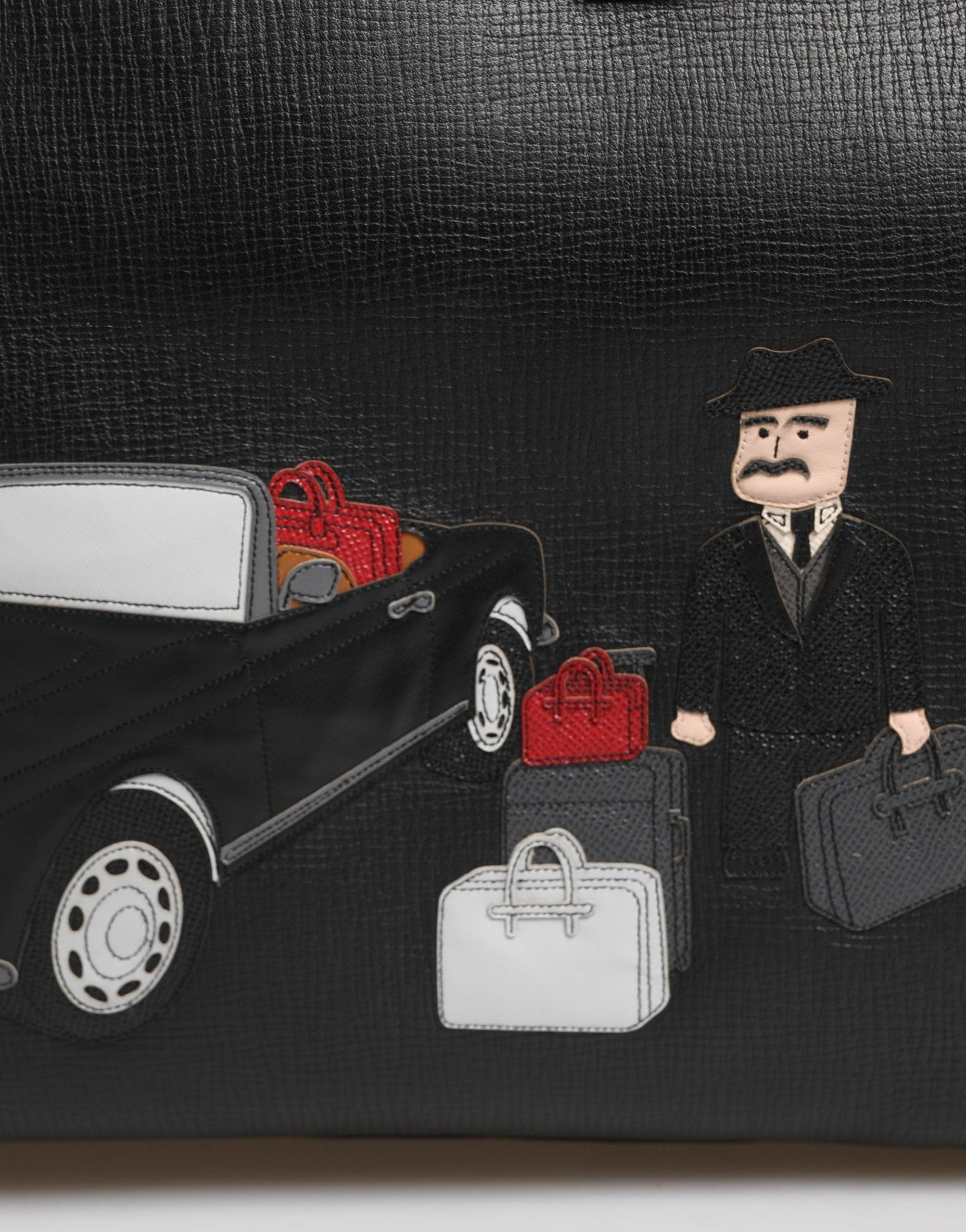Dolce & Gabbana Zwarte Automan Applicatie Leren Weekender Tas