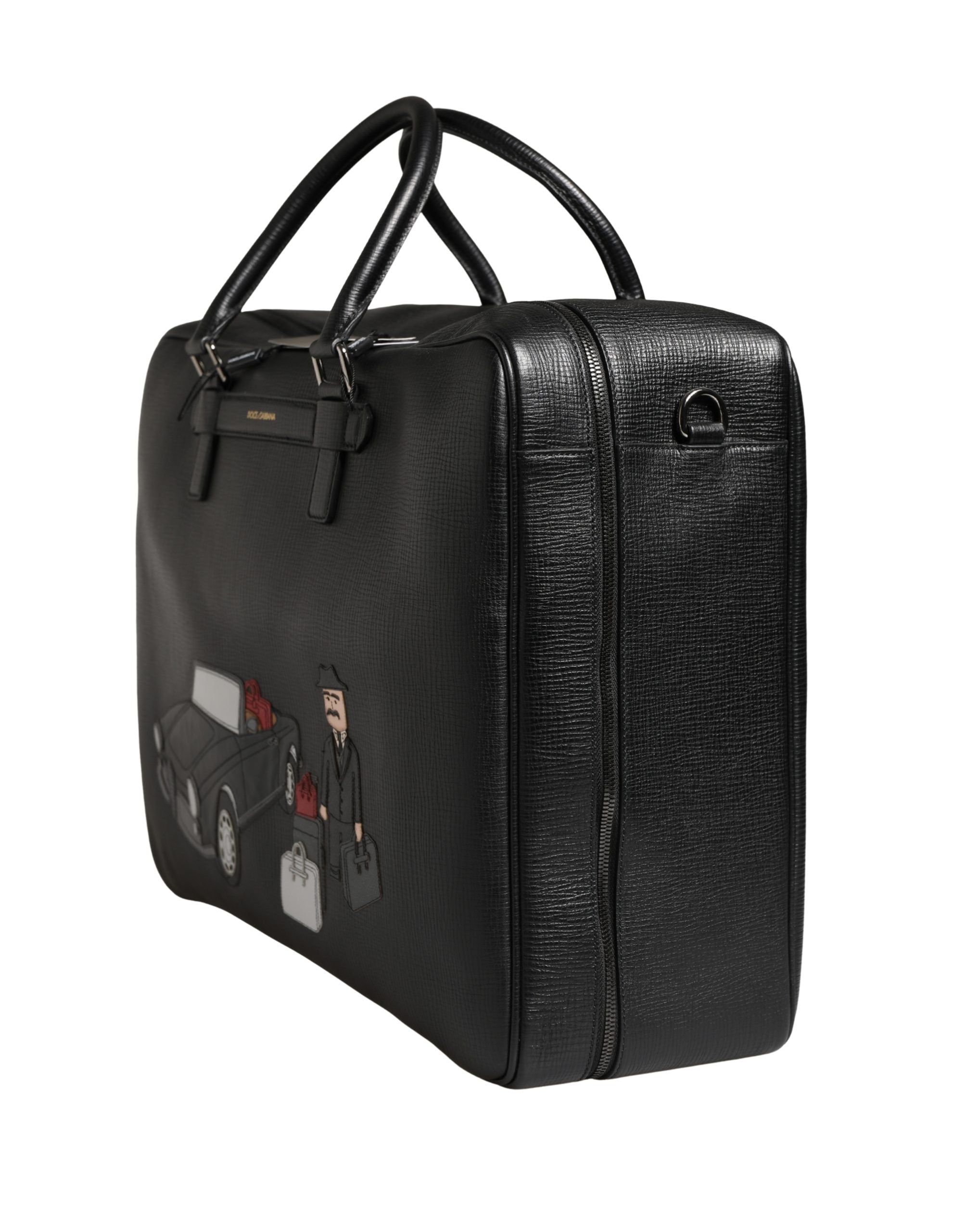 Dolce & Gabbana Zwarte Automan Applicatie Leren Weekender Tas