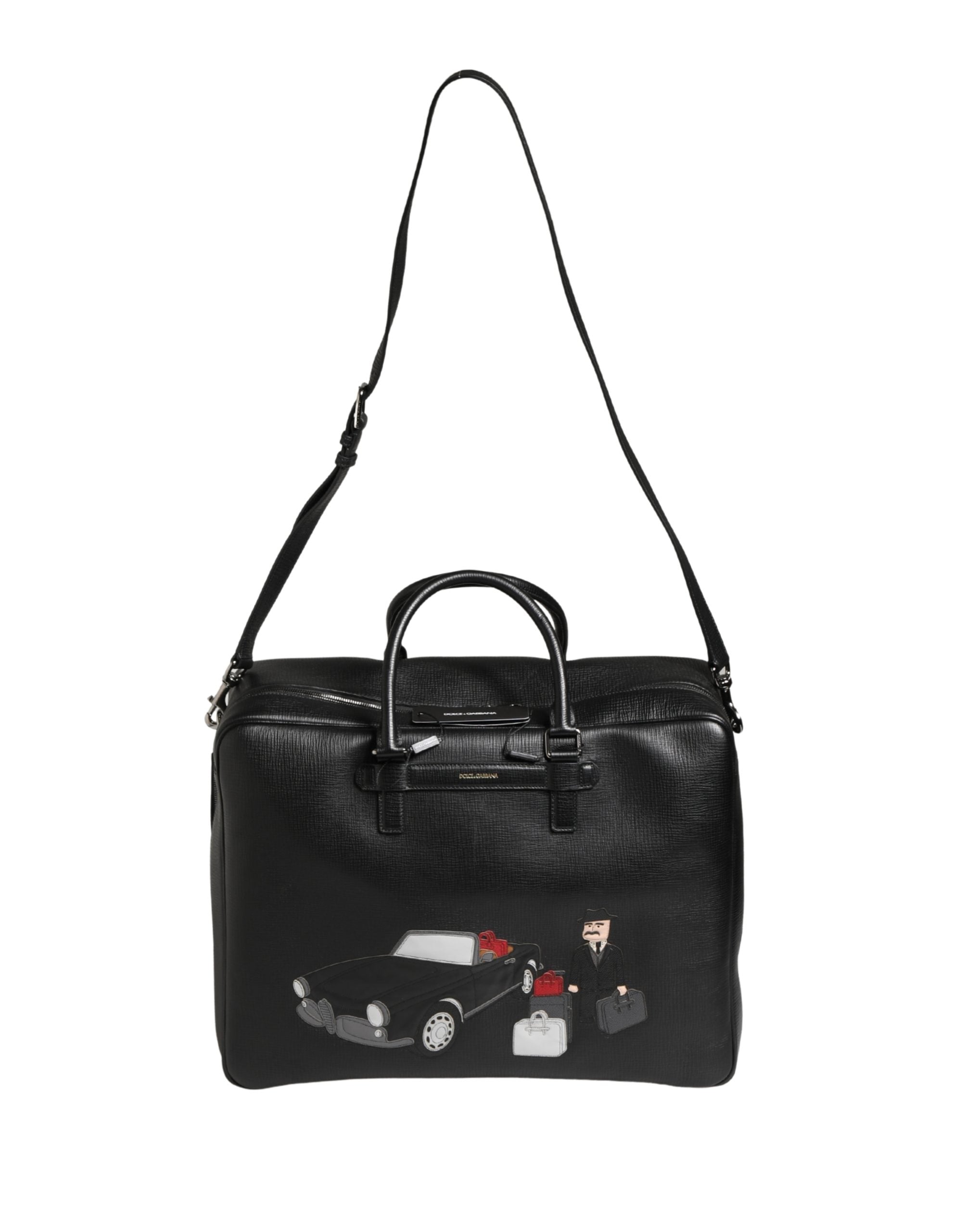 Dolce & Gabbana Zwarte Automan Applicatie Leren Weekender Tas