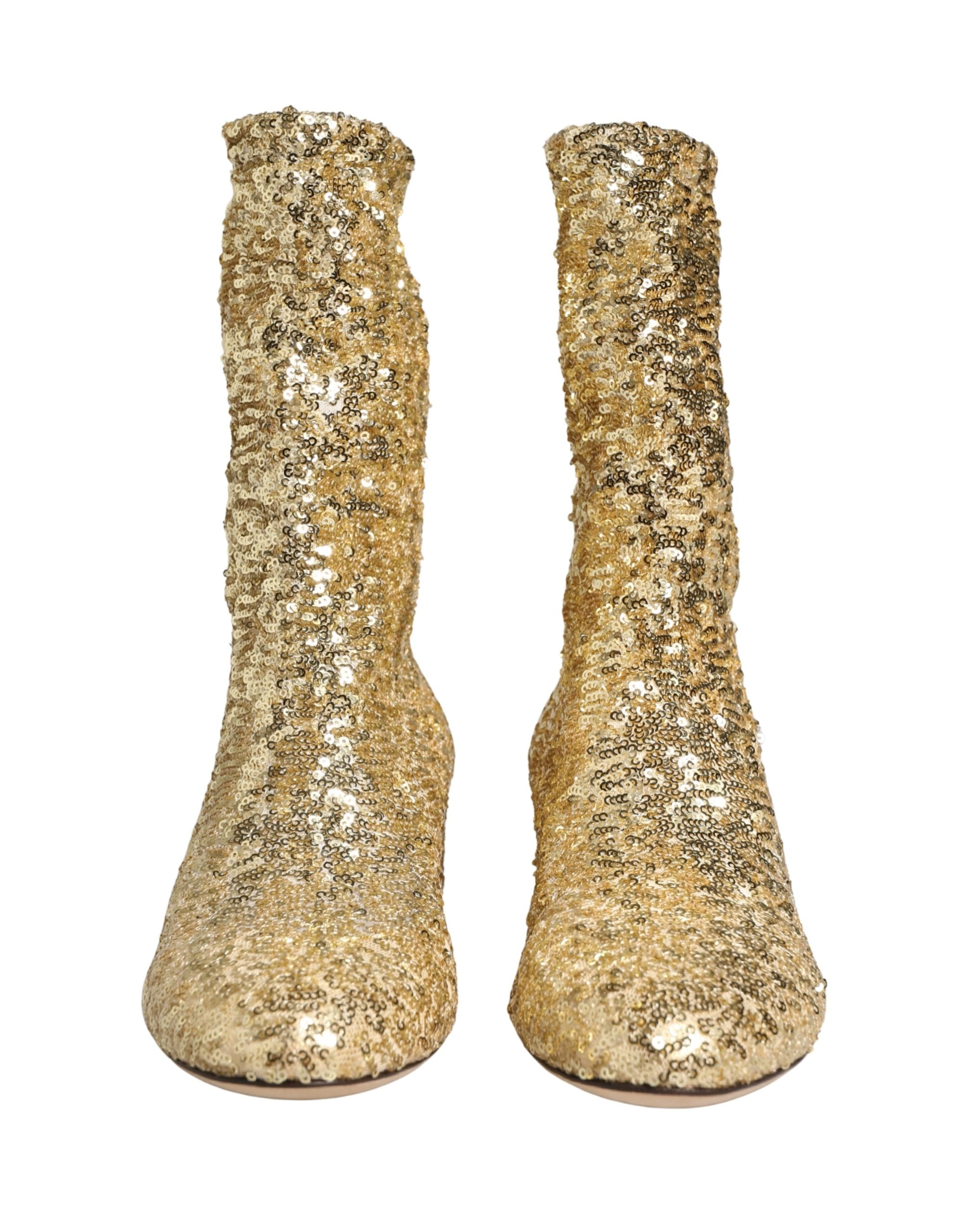 Dolce & Gabbana Gouden Korte Laarsjes Met Pailletten En Stretch