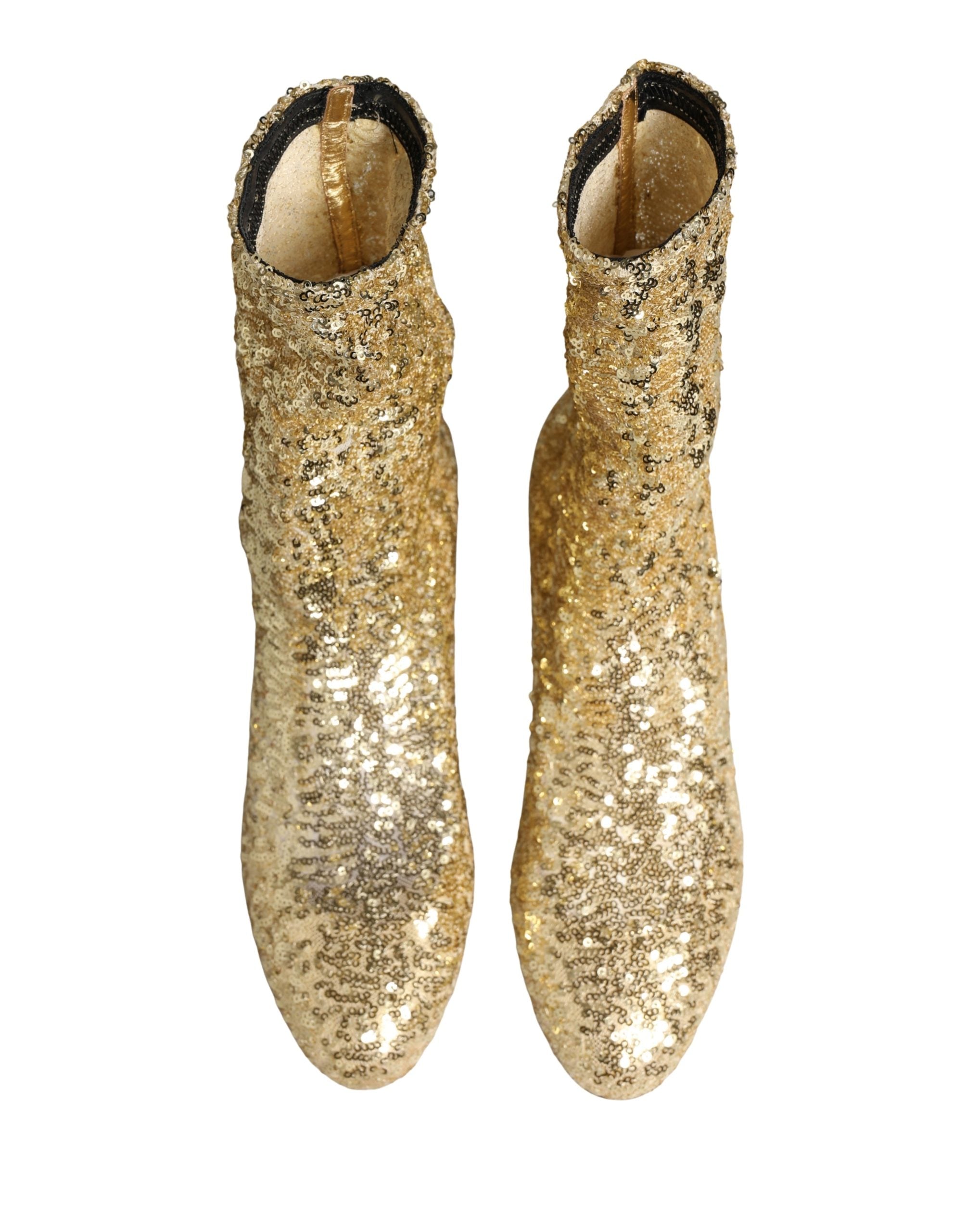 Dolce & Gabbana Gouden Korte Laarsjes Met Pailletten En Stretch