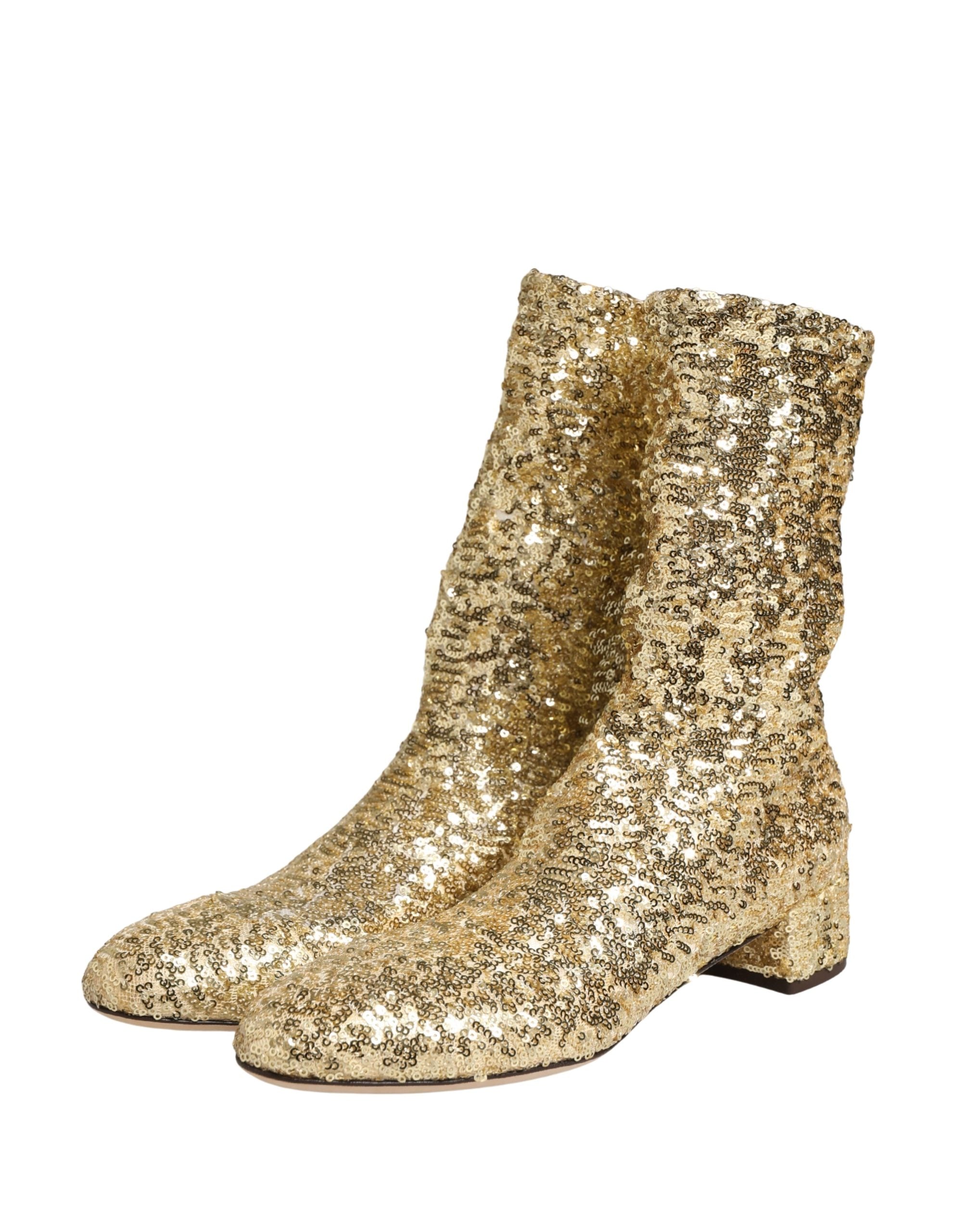 Dolce & Gabbana Gouden Korte Laarsjes Met Pailletten En Stretch
