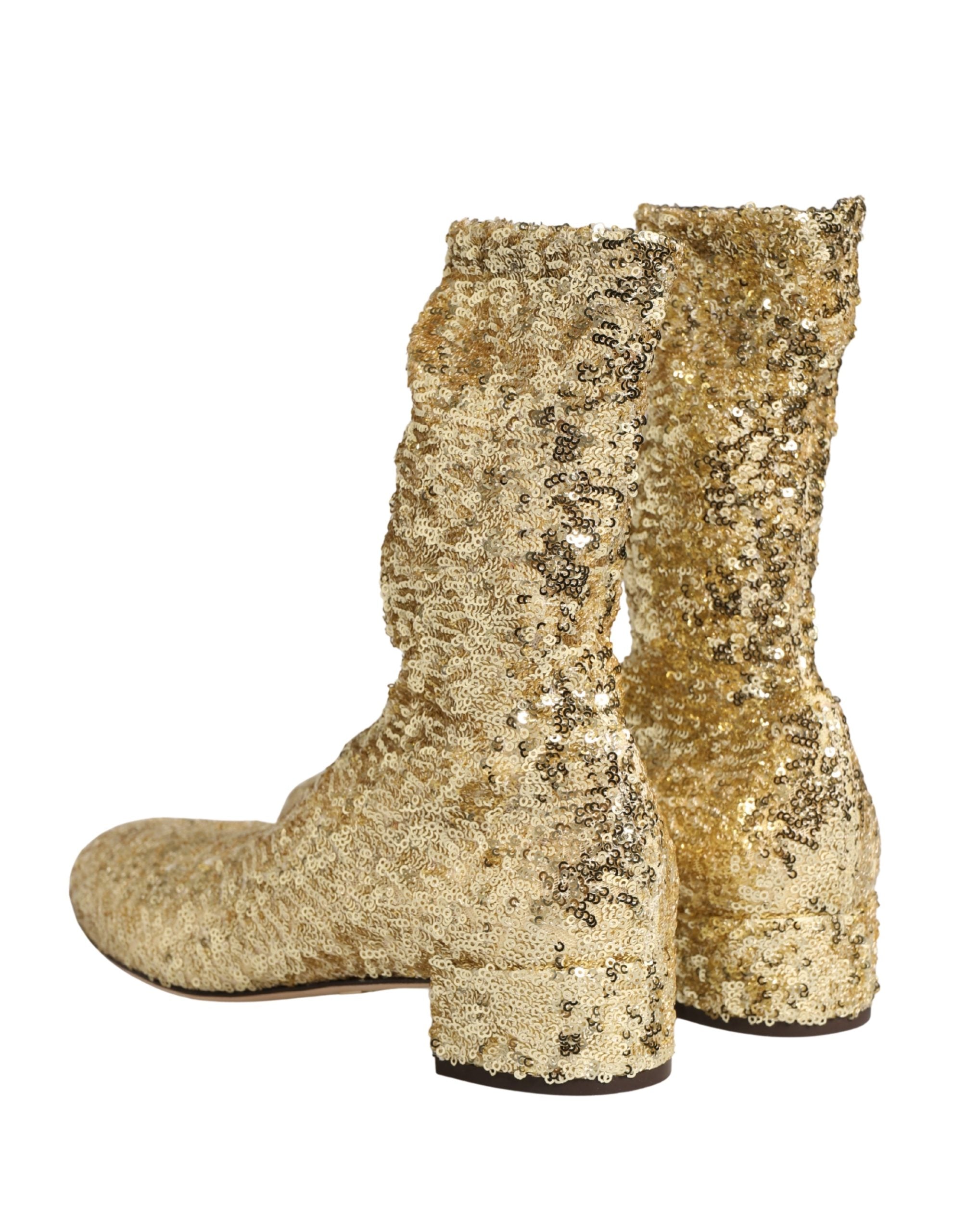 Dolce & Gabbana Gouden Korte Laarsjes Met Pailletten En Stretch
