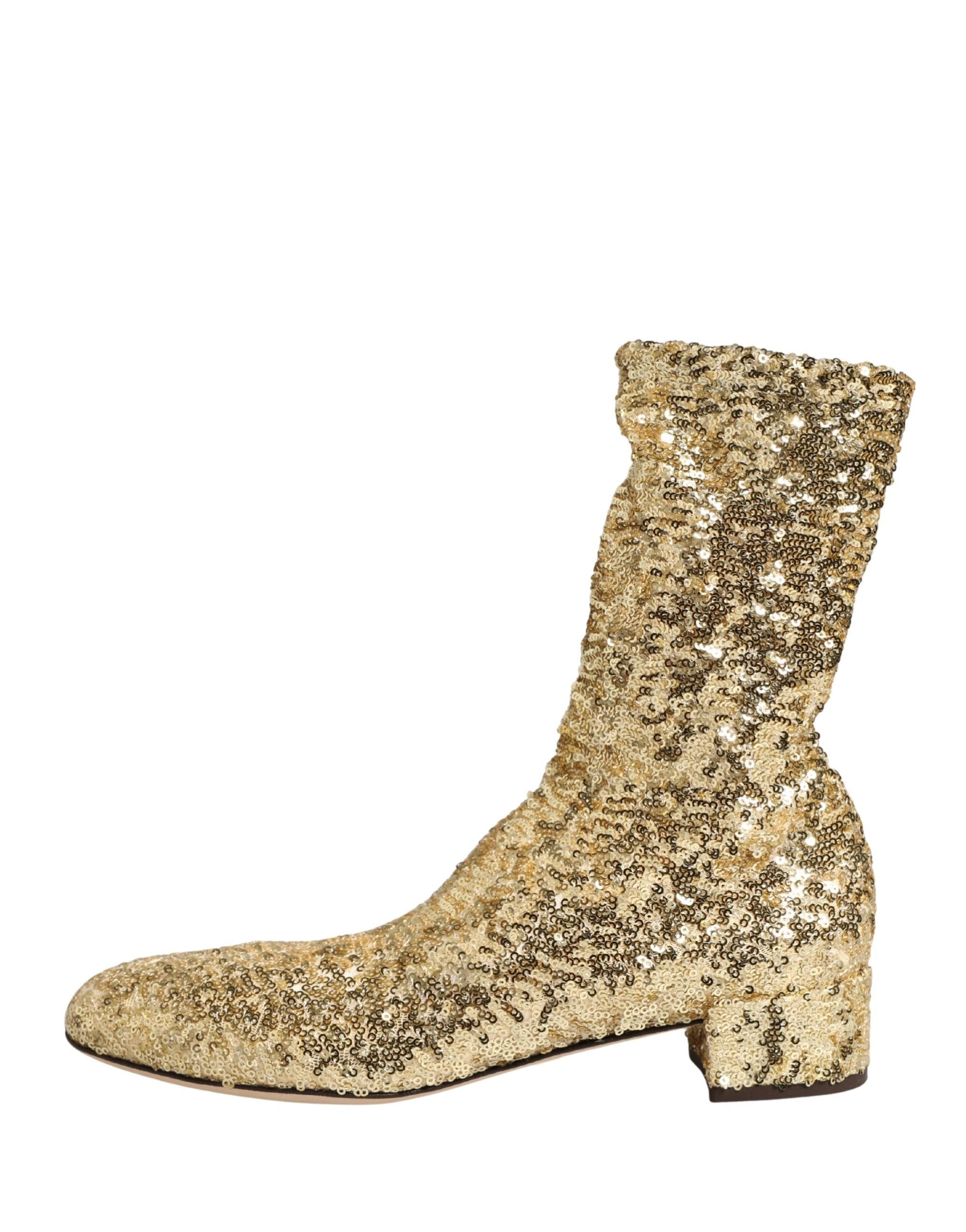 Dolce & Gabbana Gouden Korte Laarsjes Met Pailletten En Stretch
