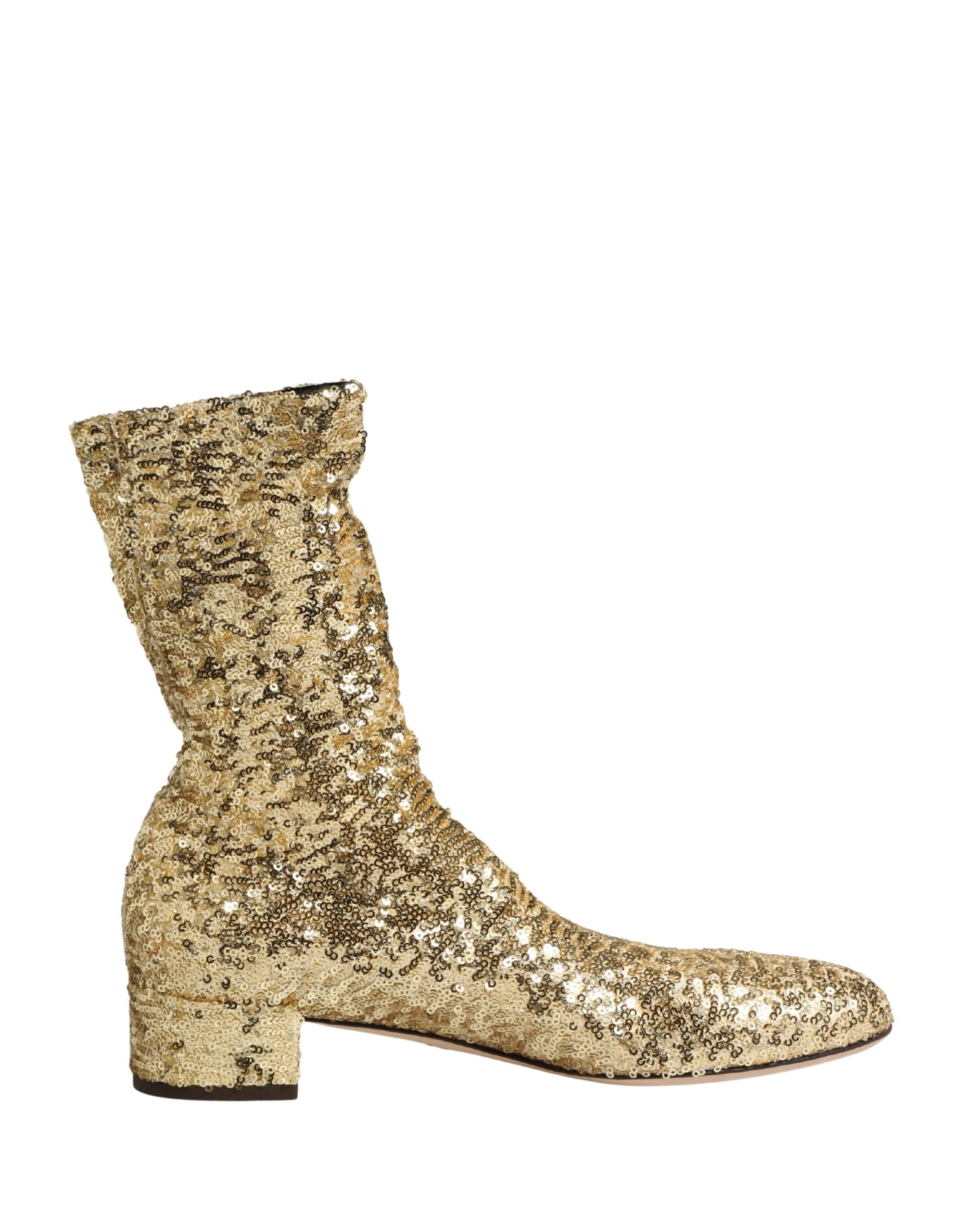 Dolce & Gabbana Gouden Korte Laarsjes Met Pailletten En Stretch