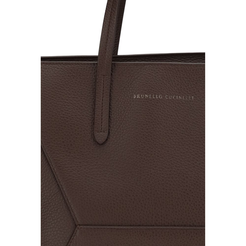 Brunello Cucinelli Brown Calf Leather Bos Taurus Shoulder Bag