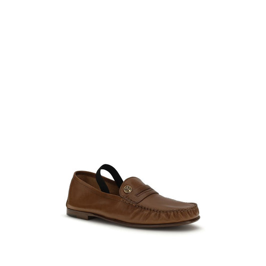 Versace Brown Lambskin Slip-On Loafers