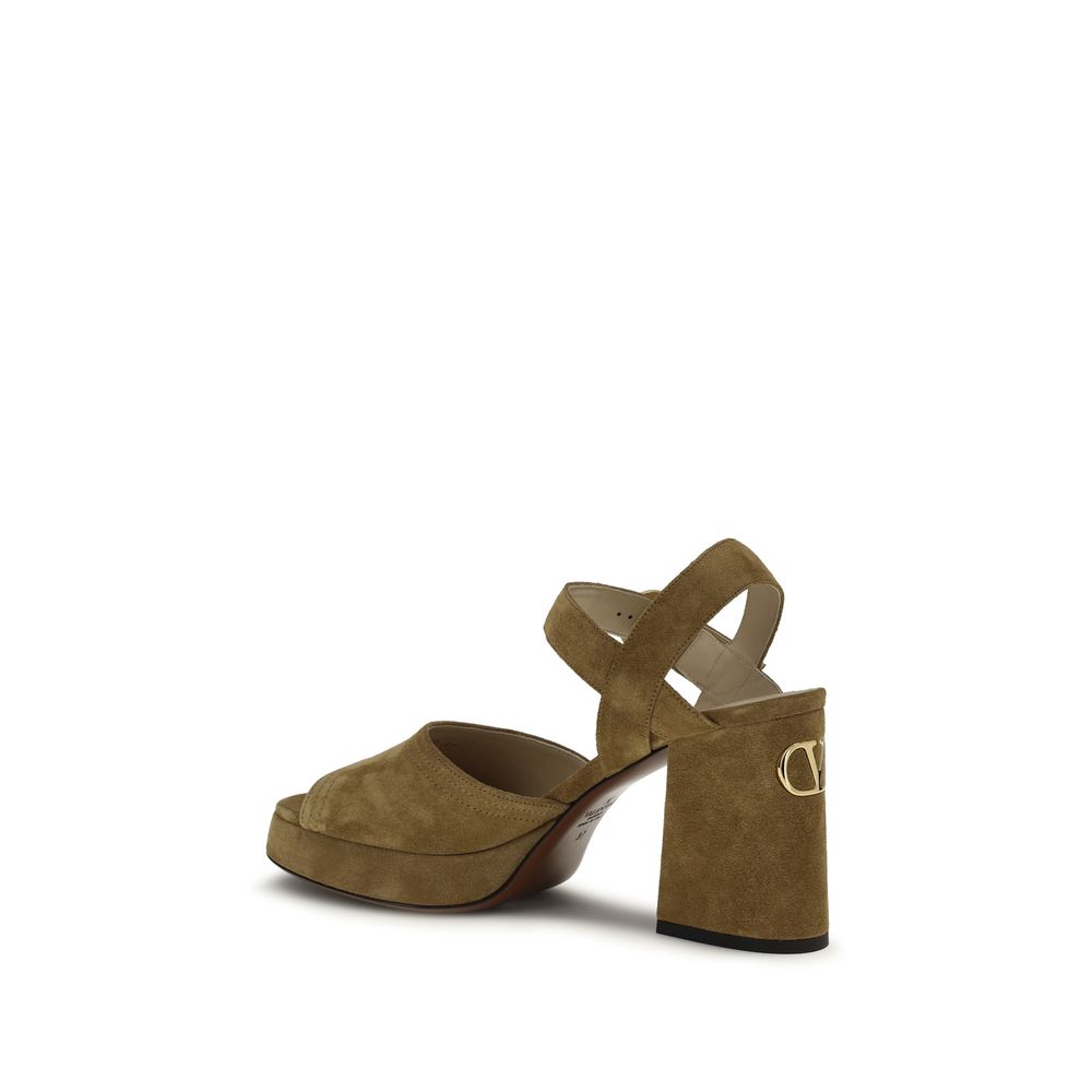 Valentino Garavani Beige Kalfsleer Bos Taurus Plateauzolen Sandalen