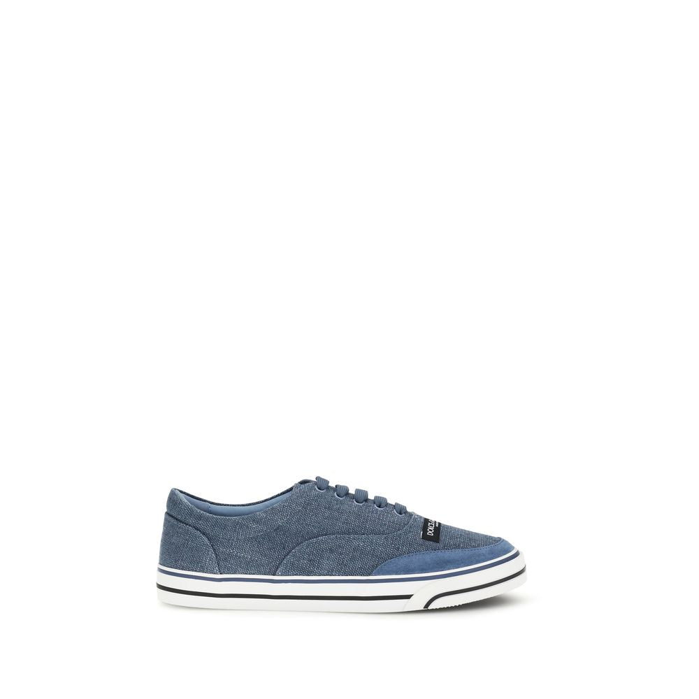 Dolce & Gabbana Blauwe Linnen Lage Sneakers