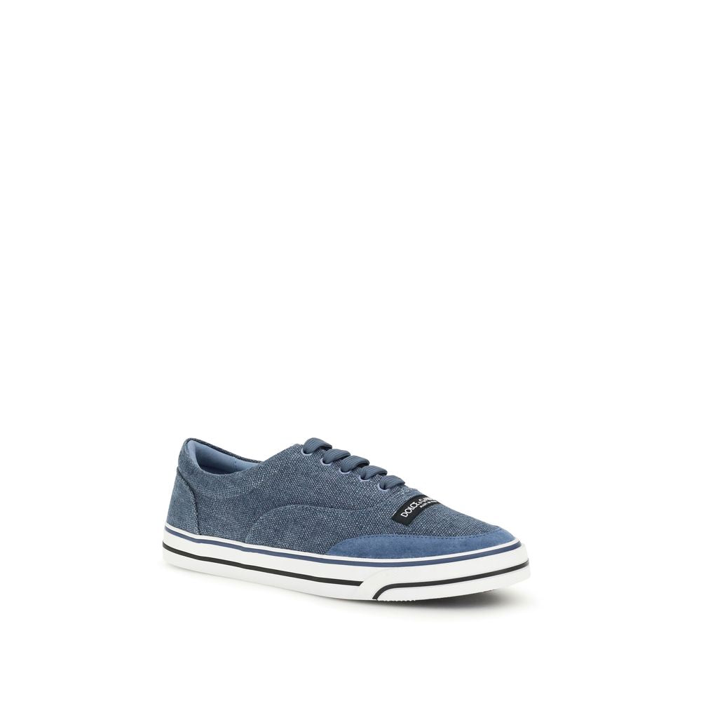 Dolce & Gabbana Blauwe Linnen Lage Sneakers