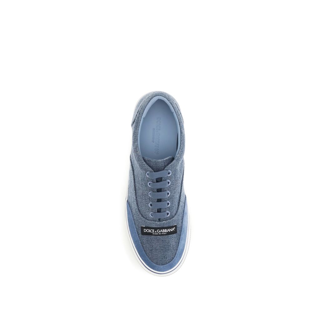Dolce & Gabbana Blauwe Linnen Lage Sneakers