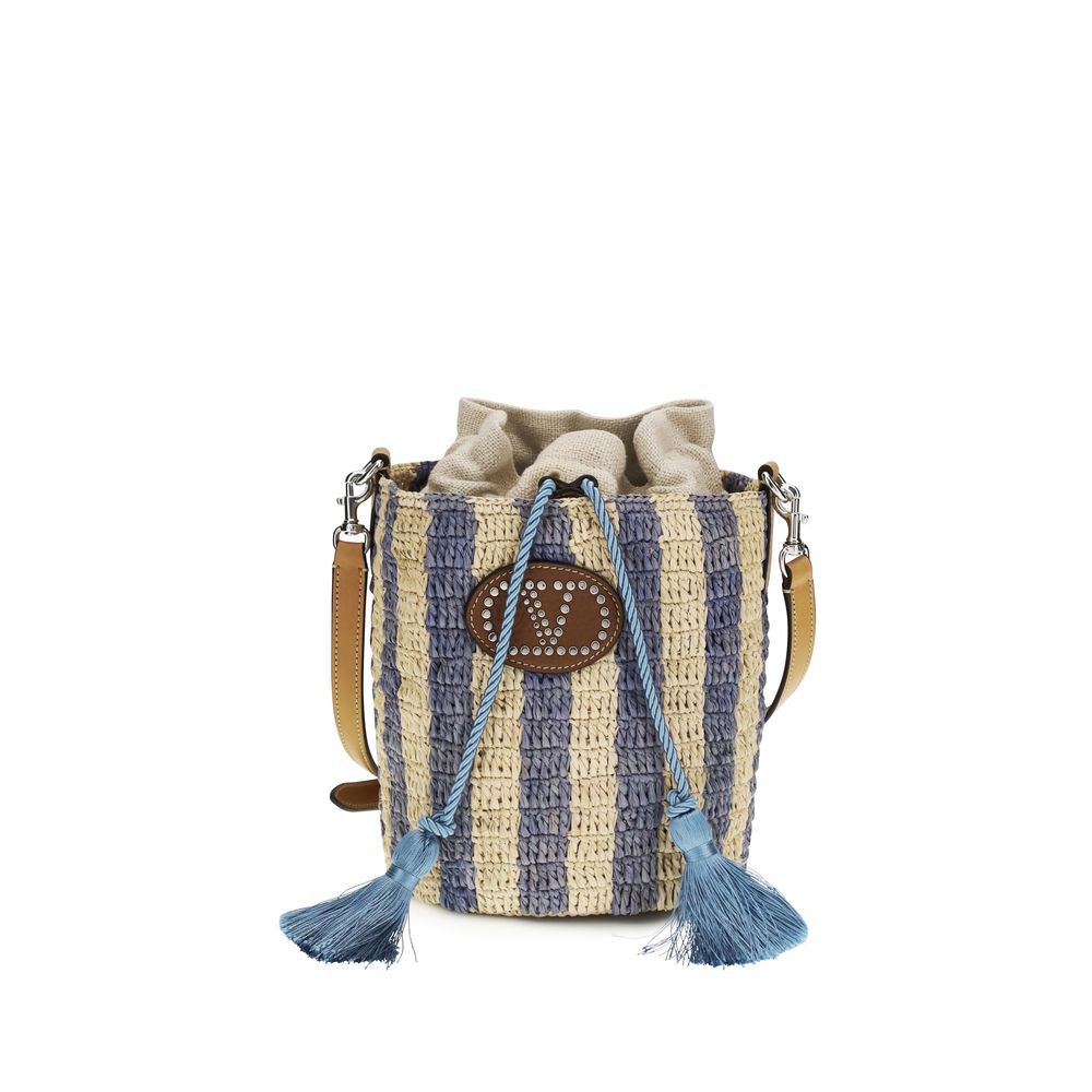 Valentino Garavani Blue Raffia Basket Bag