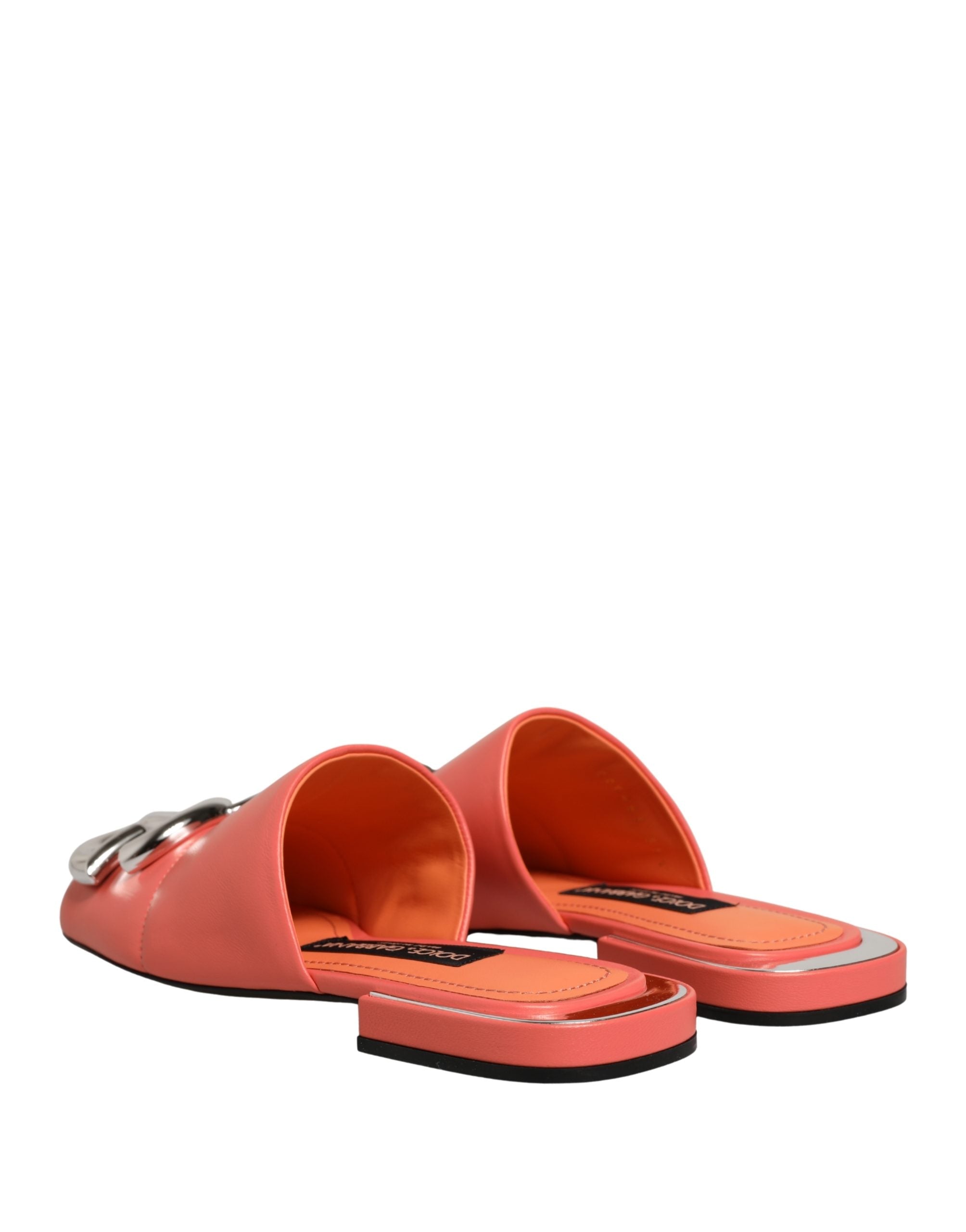 Dolce & Gabbana Oranje DG Logo Leren Platte Sandalen Schoenen