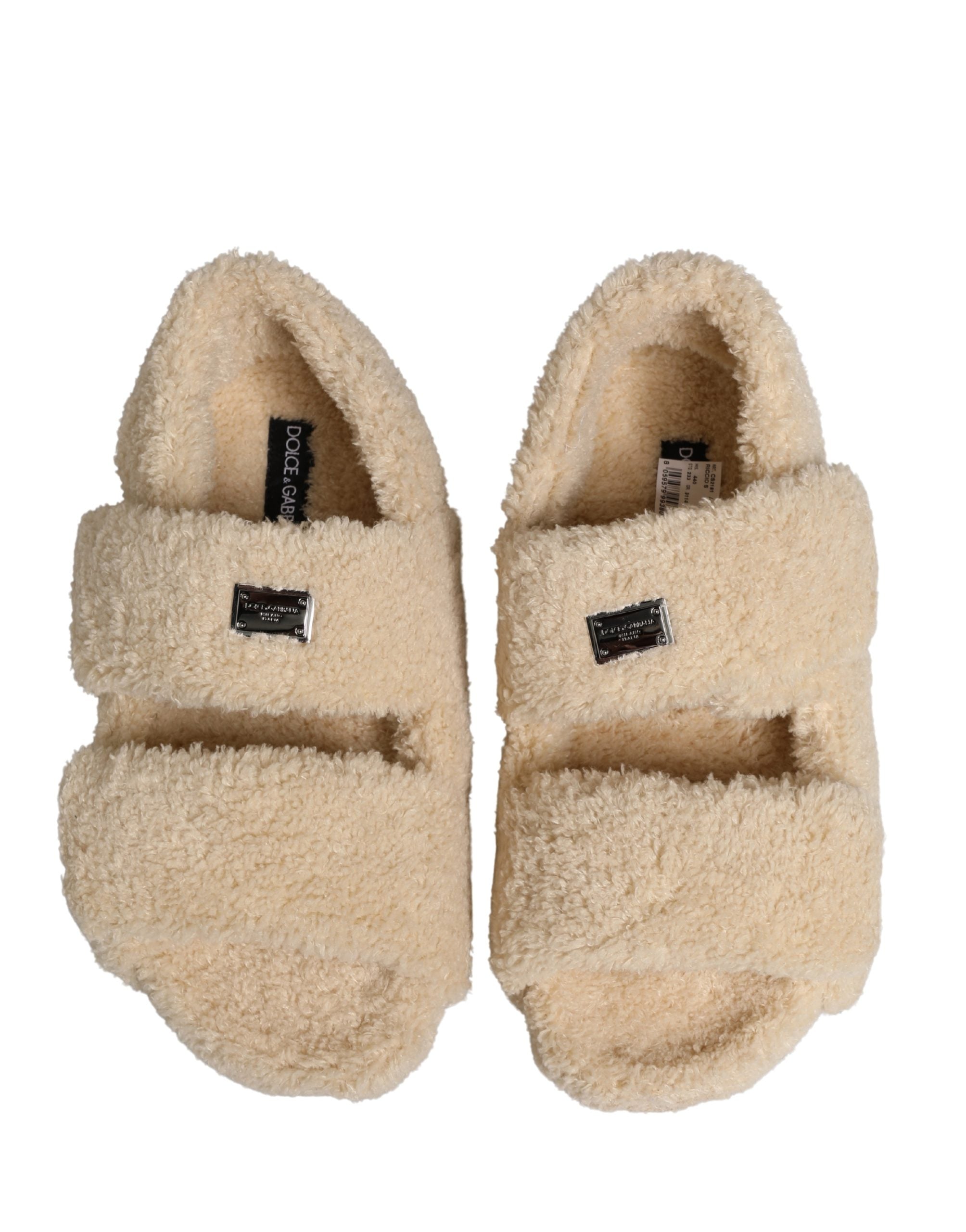 Dolce & Gabbana Beige Faux Fur Slides Heren Platte Sandalen Schoenen