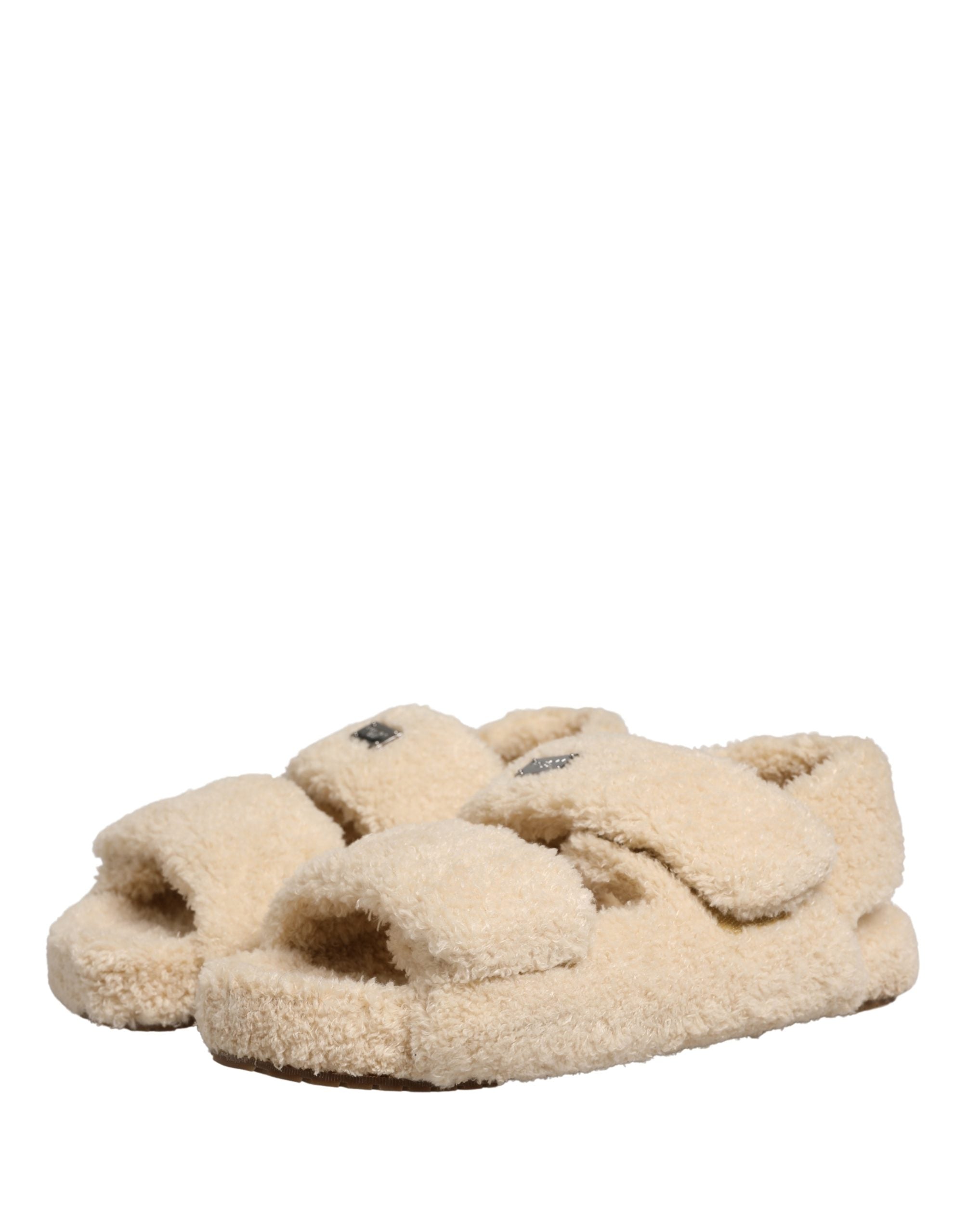 Dolce & Gabbana Beige Faux Fur Slides Heren Platte Sandalen Schoenen