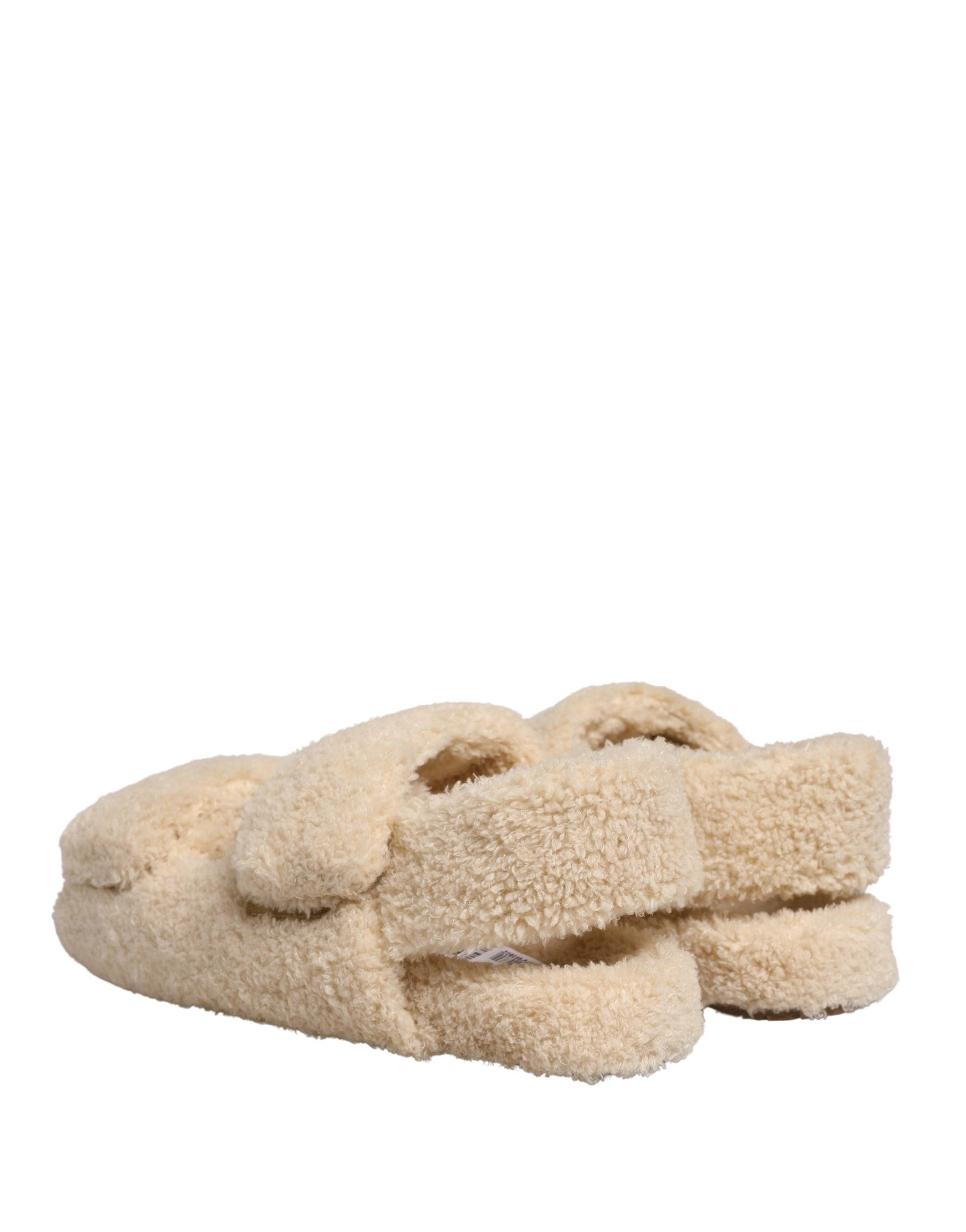 Dolce & Gabbana Beige Faux Fur Slides Heren Platte Sandalen Schoenen