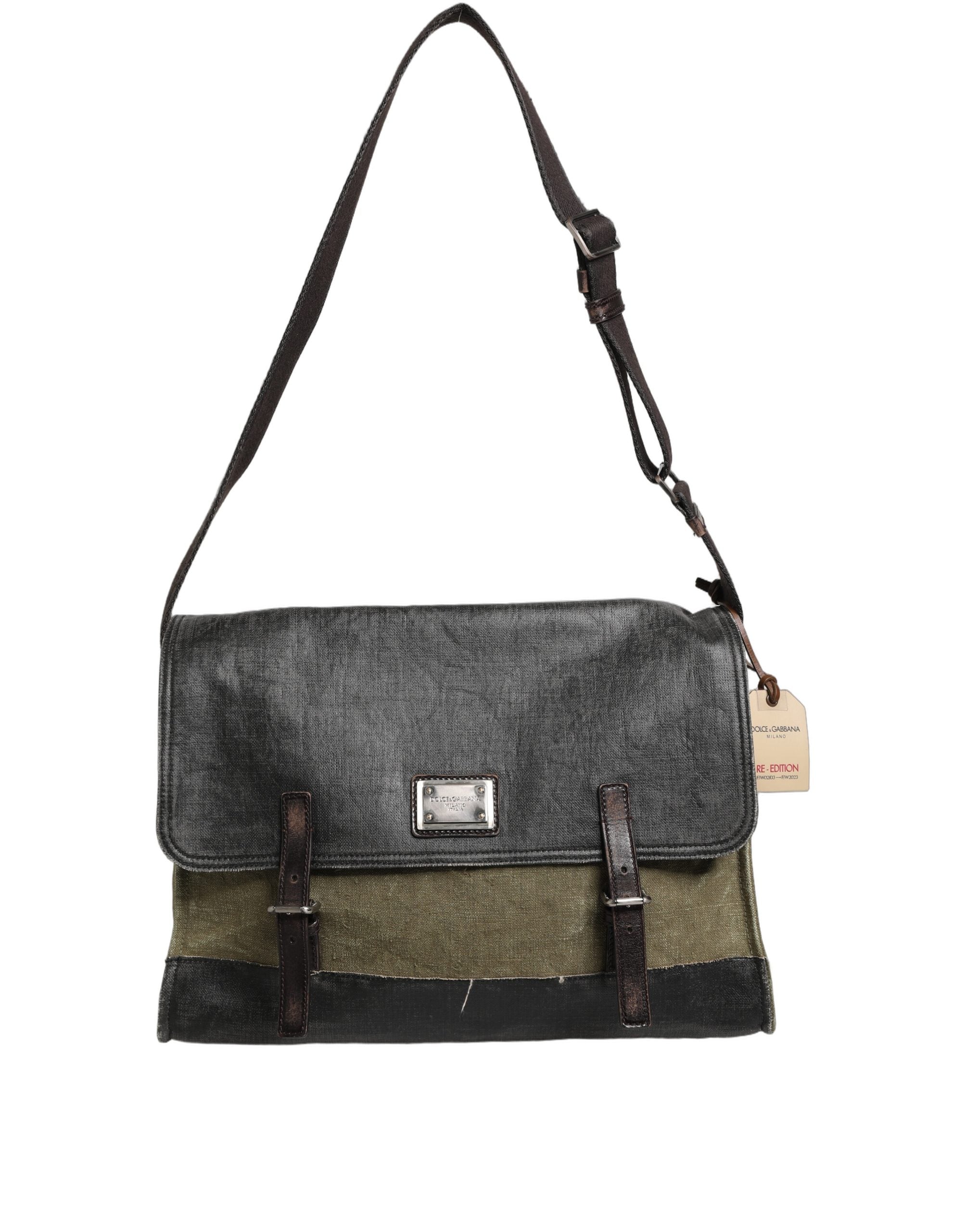 Dolce & Gabbana Military Green Two-Tone Messenger Shoulder Bag Men's Bag