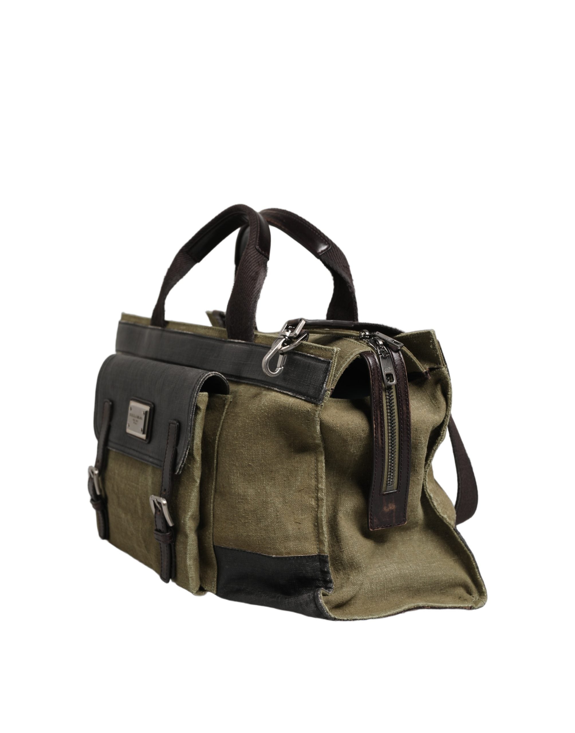Dolce & Gabbana Military Green Two-Tone Tote Duffel Shoulder Bag