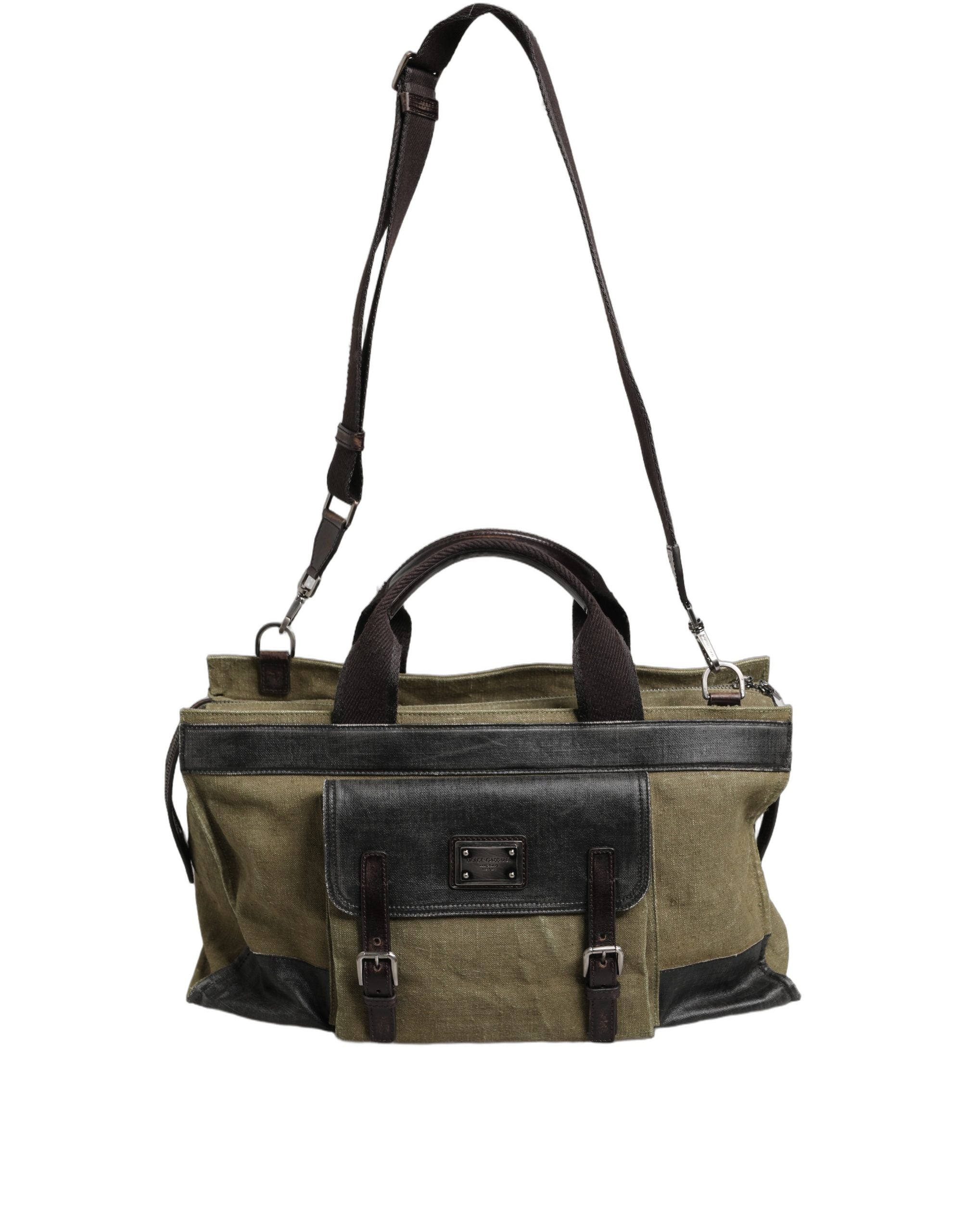 Dolce & Gabbana Military Green Two-Tone Tote Duffel Shoulder Bag