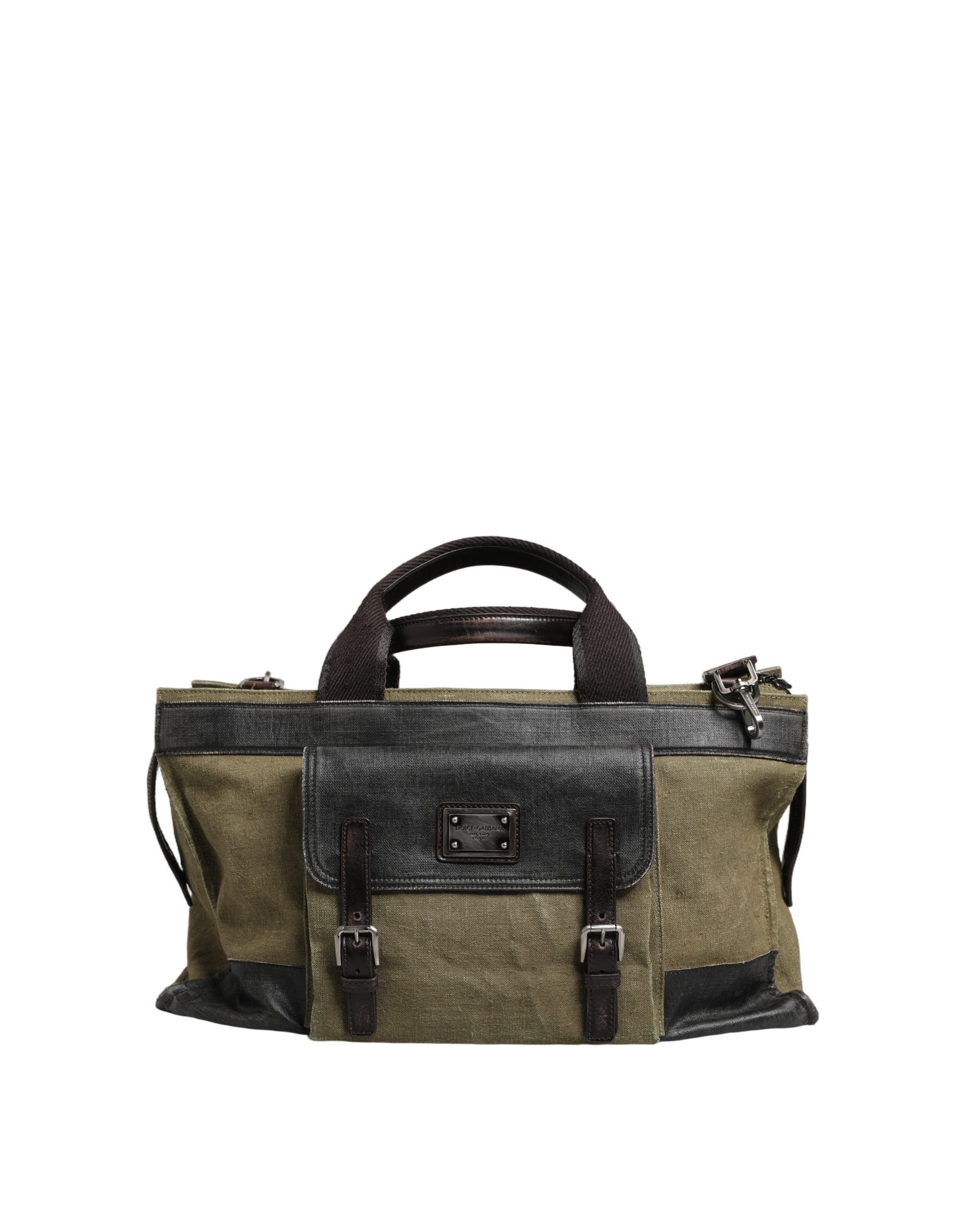 Dolce & Gabbana Military Green Two-Tone Tote Duffel Shoulder Bag