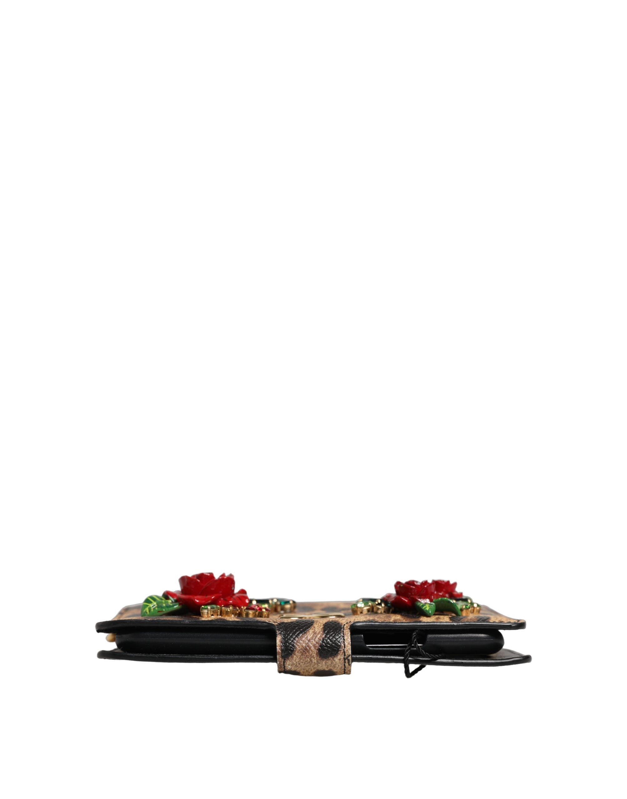 Dolce & Gabbana Flip Cover Bruin Luipaard Kristal iPhone X - XS Hoesje