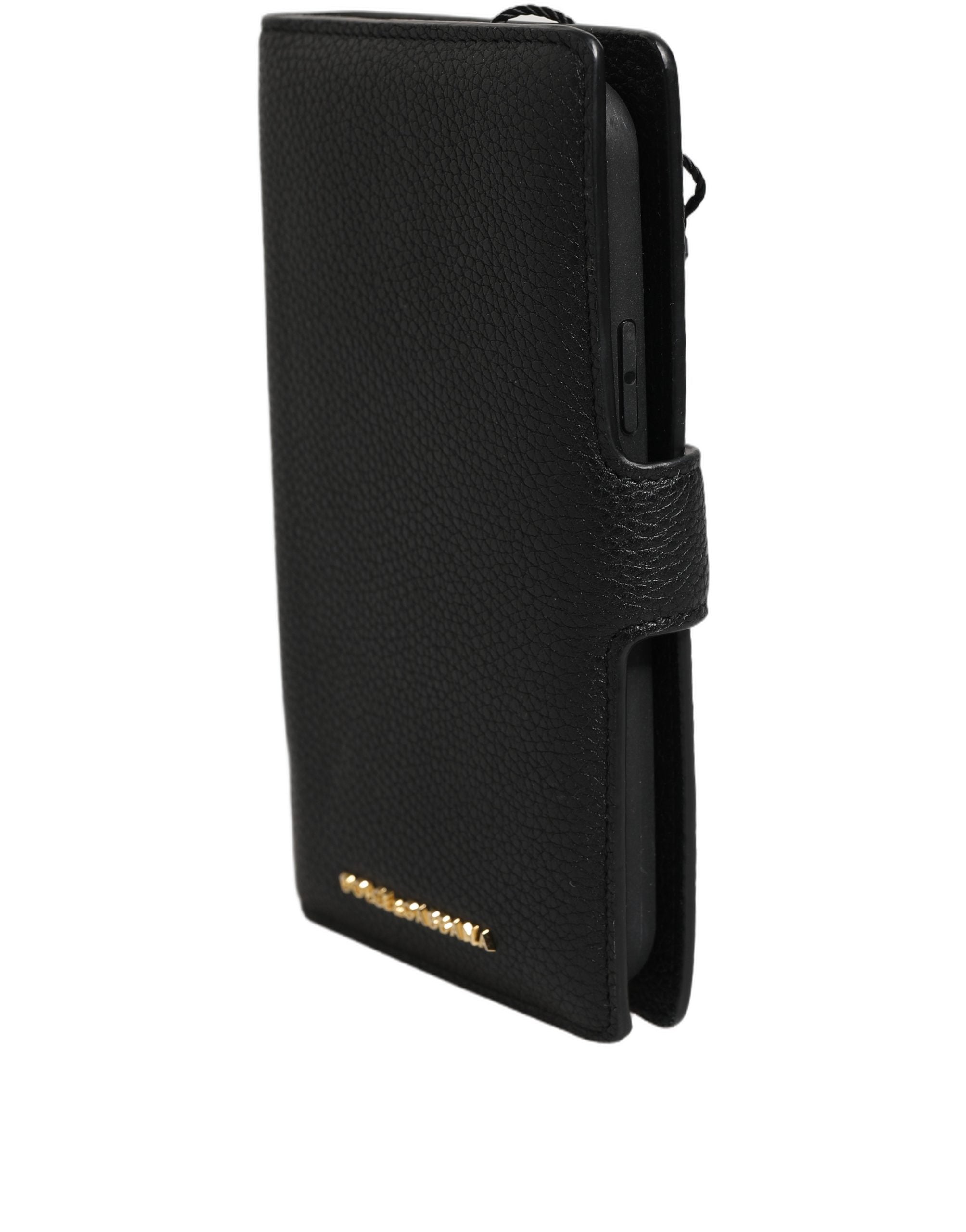 Dolce & Gabbana Case Flip Cover Black Calf Leather iPhone 11 Pro Phone