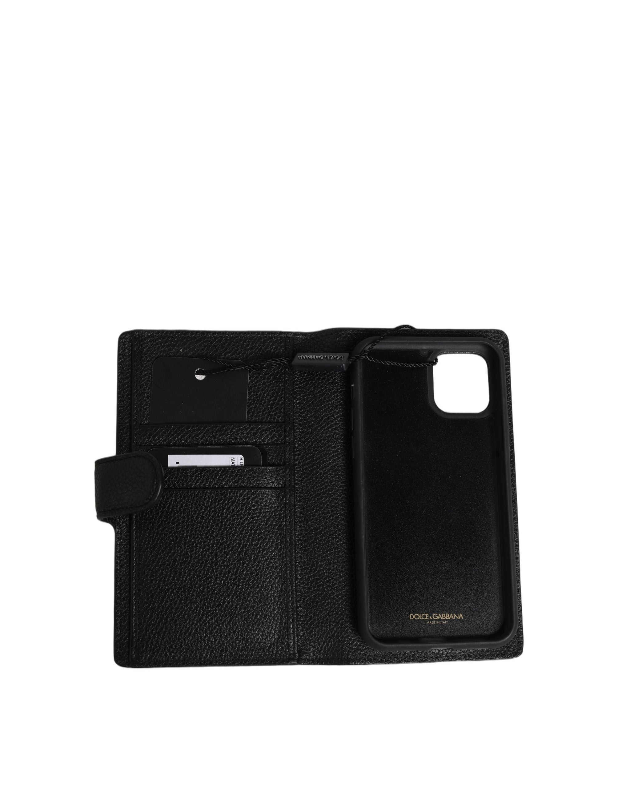 Dolce & Gabbana Case Flip Cover Black Calf Leather iPhone 11 Pro Phone