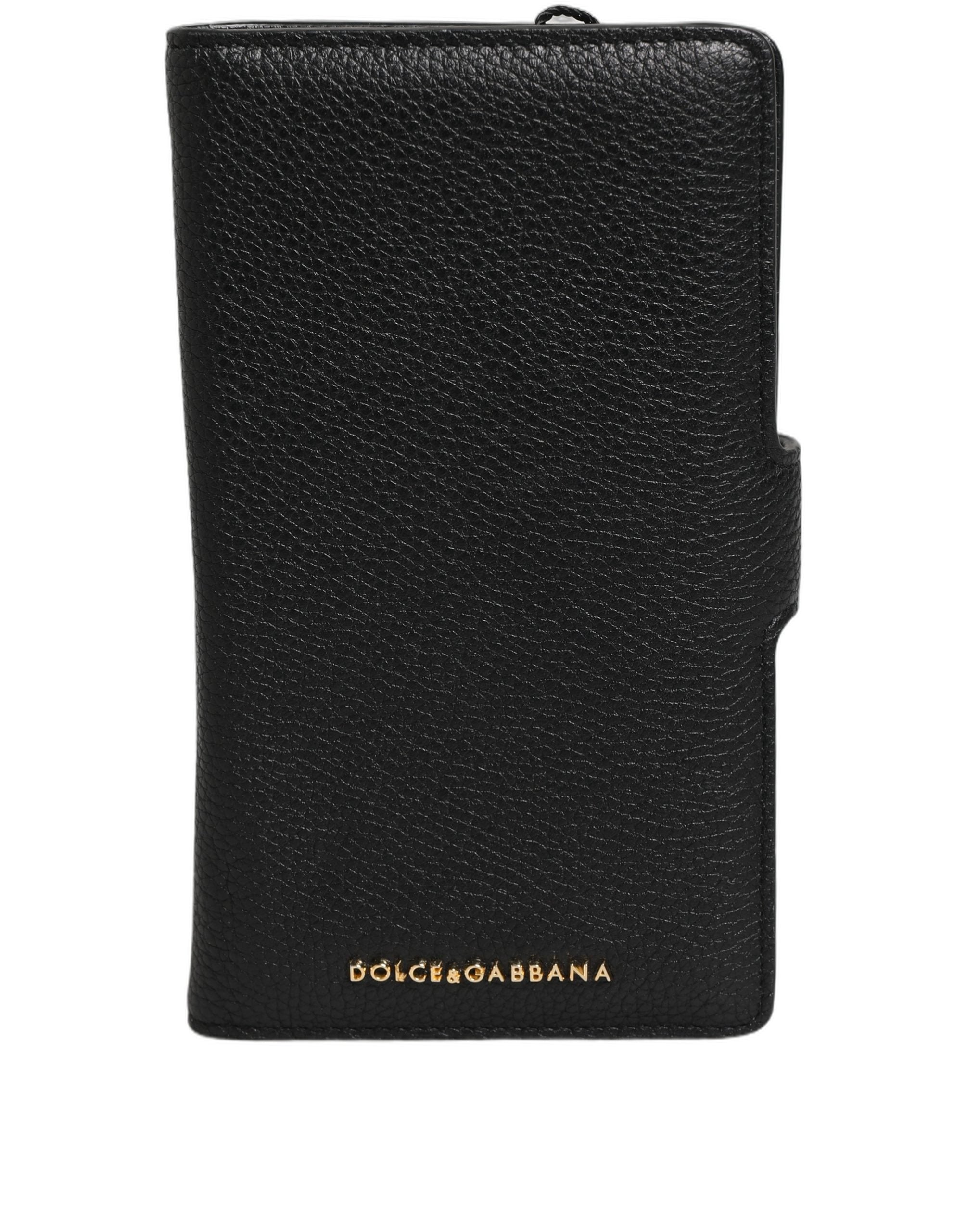 Dolce & Gabbana Case Flip Cover Black Calf Leather iPhone 11 Pro Phone