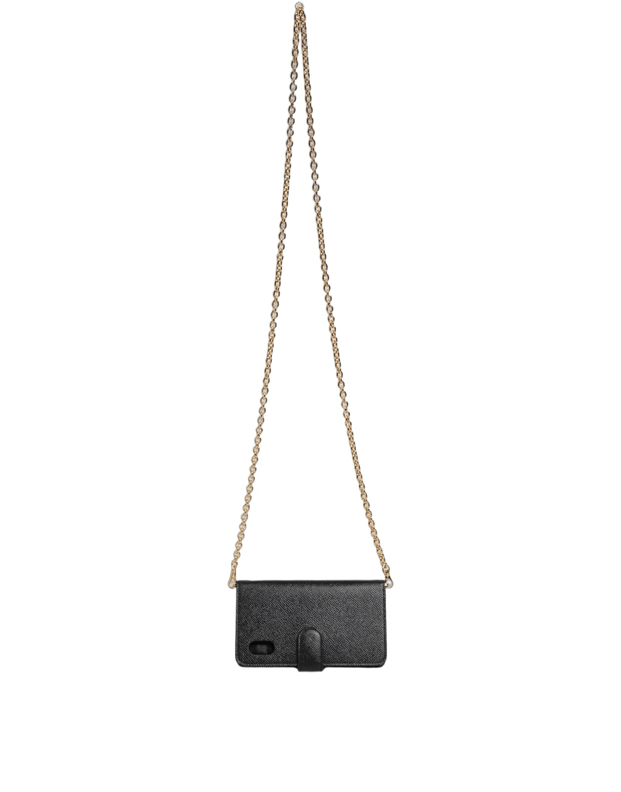 Dolce & Gabbana Telefoonhoesje Flip Cover Zwart Kalfsleer iPhone X - XS