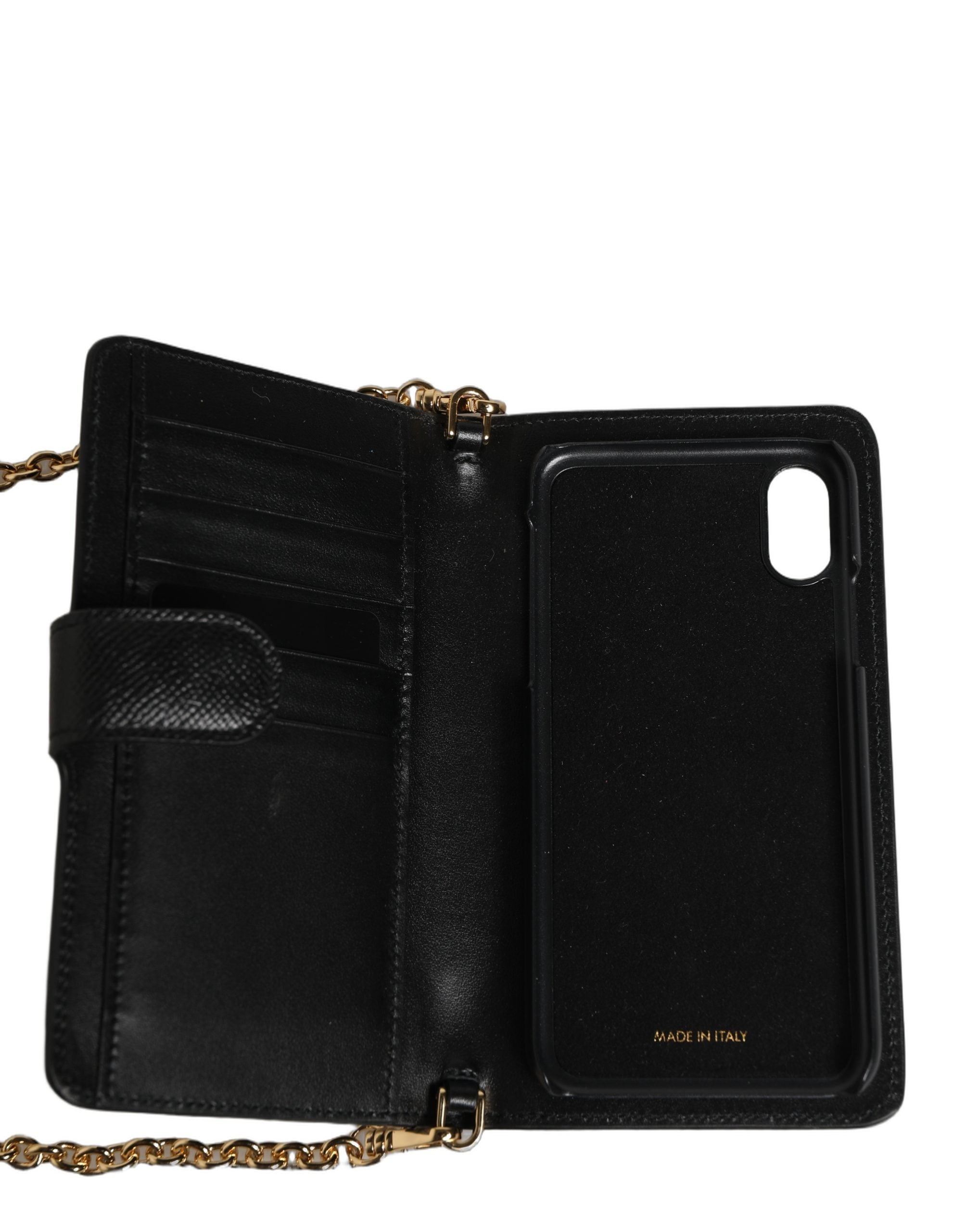 Dolce & Gabbana Telefoonhoesje Flip Cover Zwart Kalfsleer iPhone X - XS