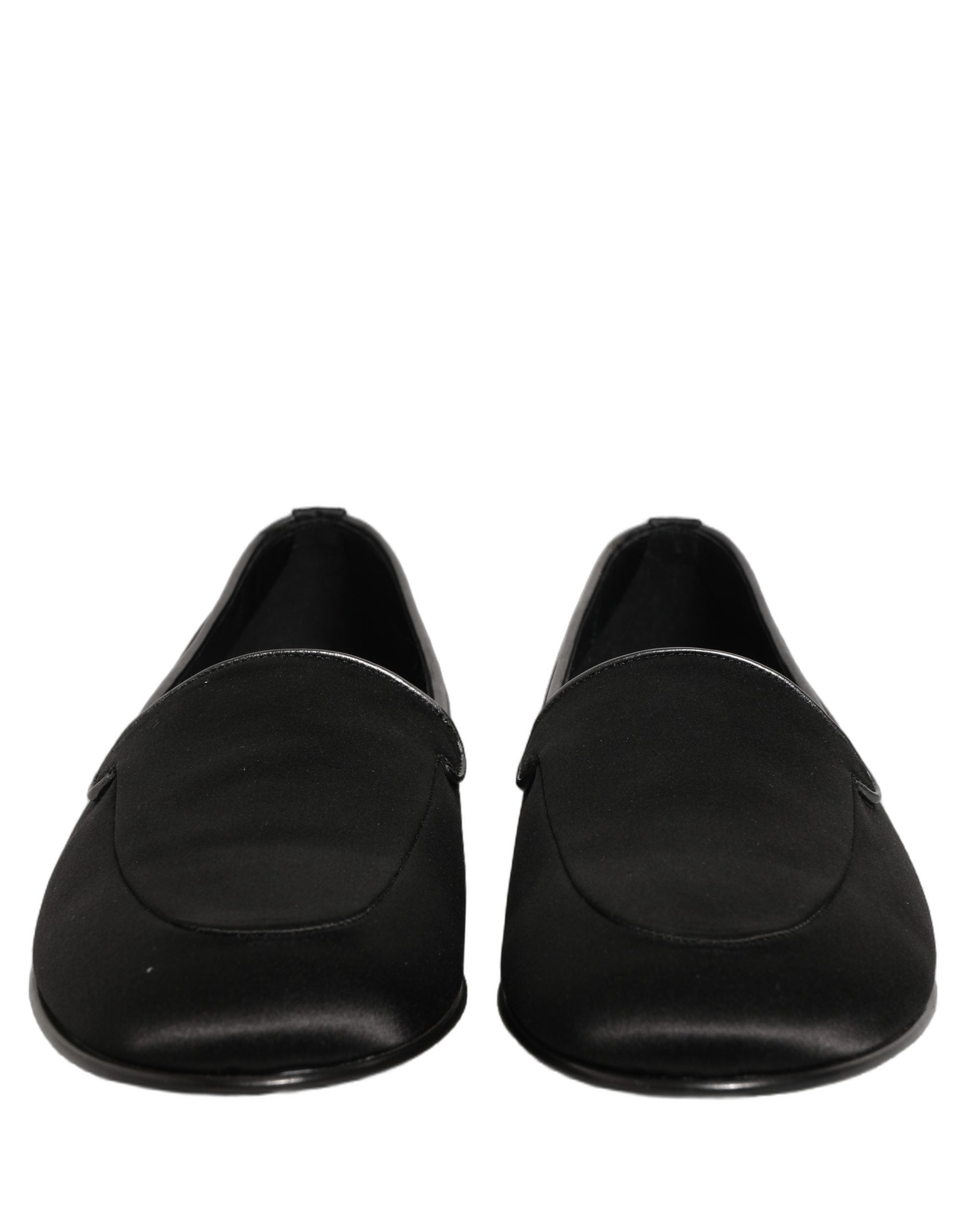 Dolce & Gabbana Zwarte Satijnen Logo Instappers Loafers Schoenen