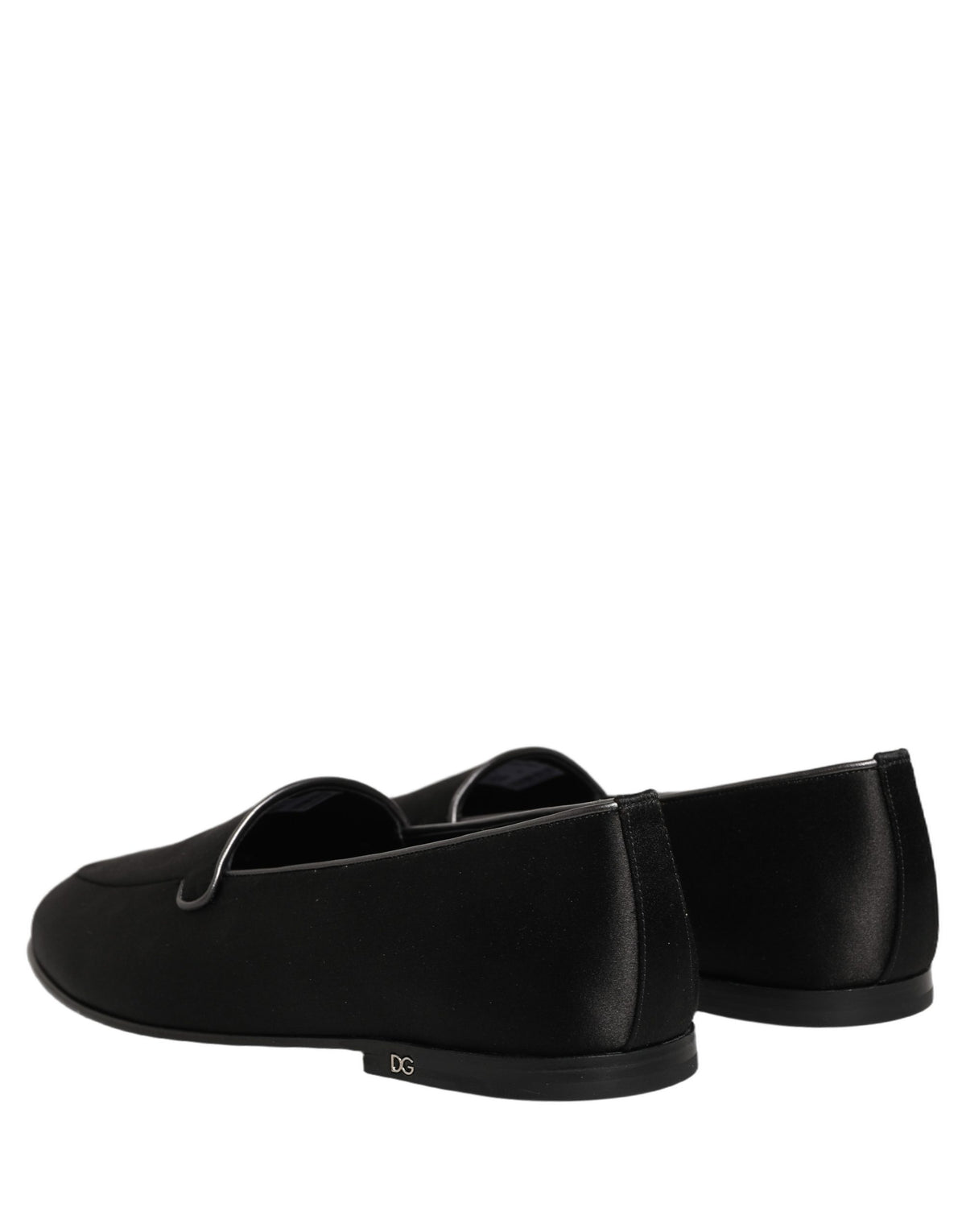 Dolce & Gabbana Black Satin Logo Slip On Flats Loafers Shoes