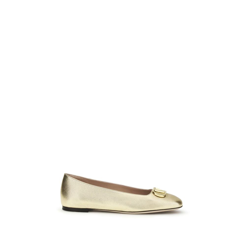 Valentino Garavani Gold Nappa Leather / Calf Bos Taurus Ballet Flats