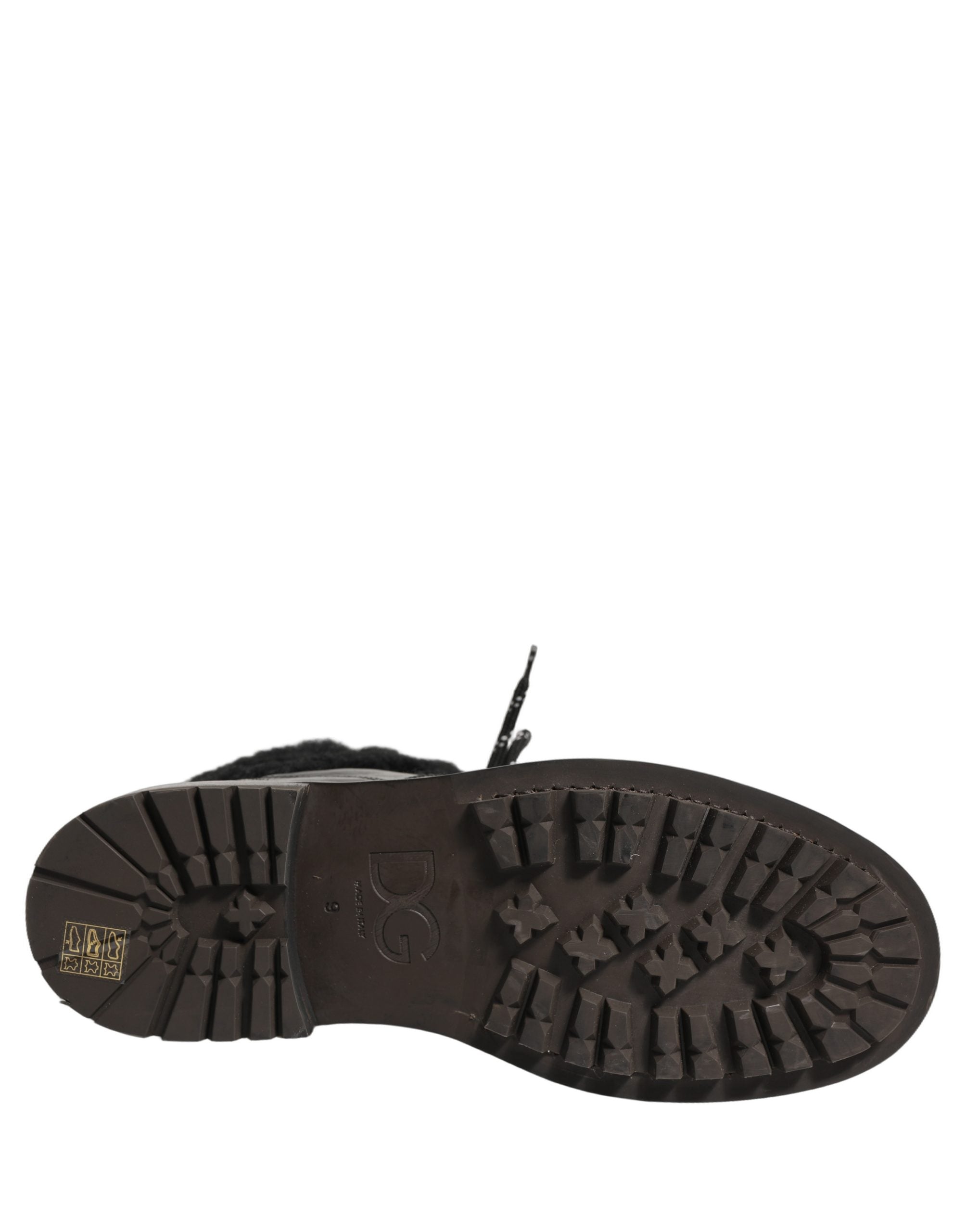 Dolce & Gabbana Zwarte Trekking Bont Veters Leer Laarzen Schoenen