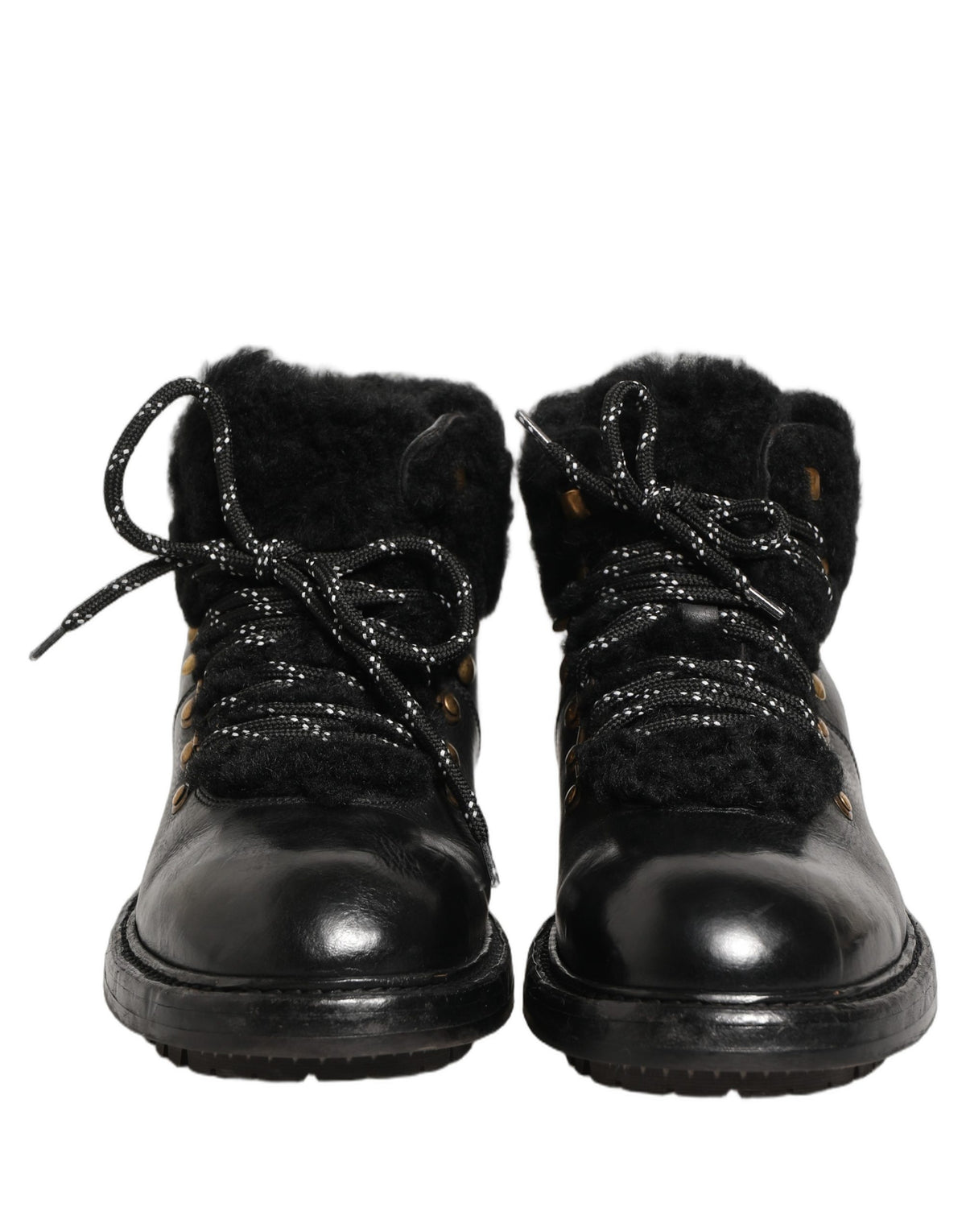 Dolce & Gabbana Zwarte Trekking Bont Veters Leer Laarzen Schoenen