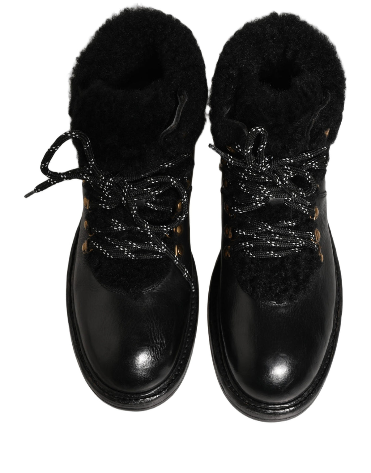 Dolce & Gabbana Zwarte Trekking Bont Veters Leer Laarzen Schoenen