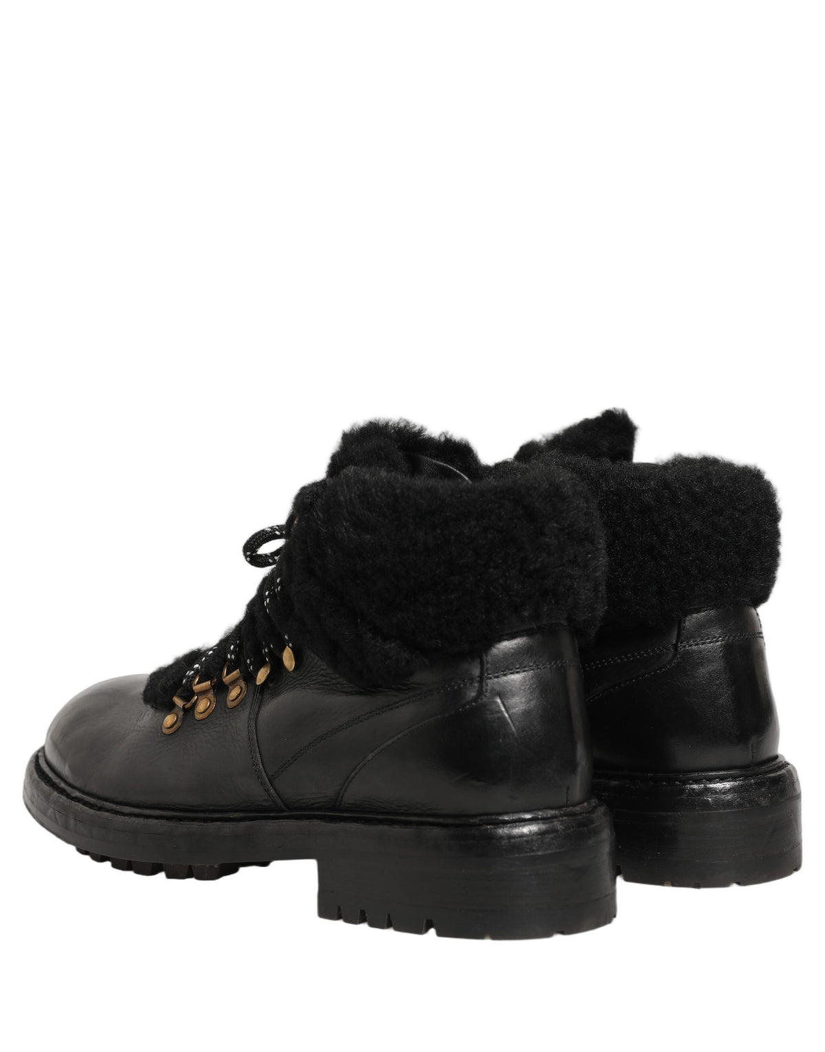 Dolce & Gabbana Zwarte Trekking Bont Veters Leer Laarzen Schoenen
