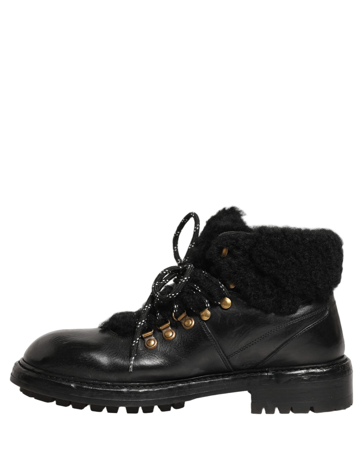 Dolce & Gabbana Zwarte Trekking Bont Veters Leer Laarzen Schoenen