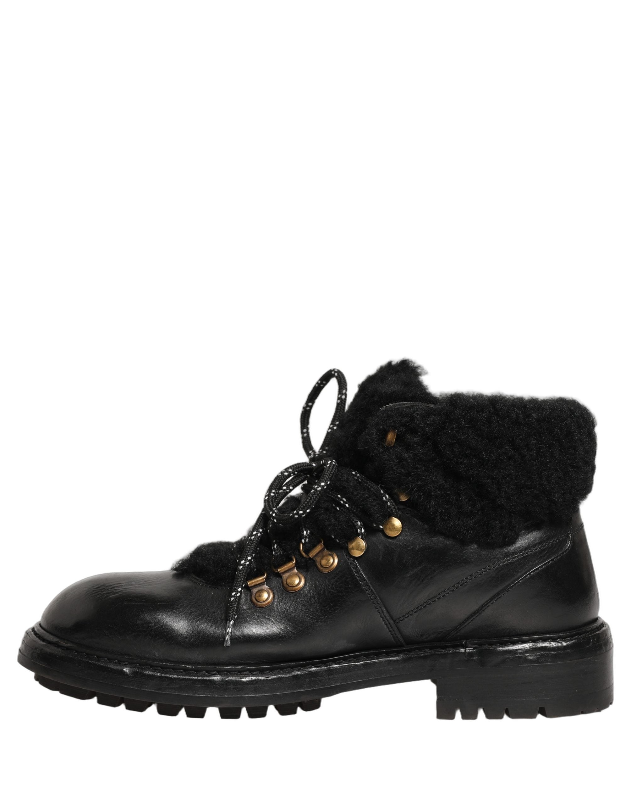 Dolce & Gabbana Zwarte Trekking Bont Veters Leer Laarzen Schoenen