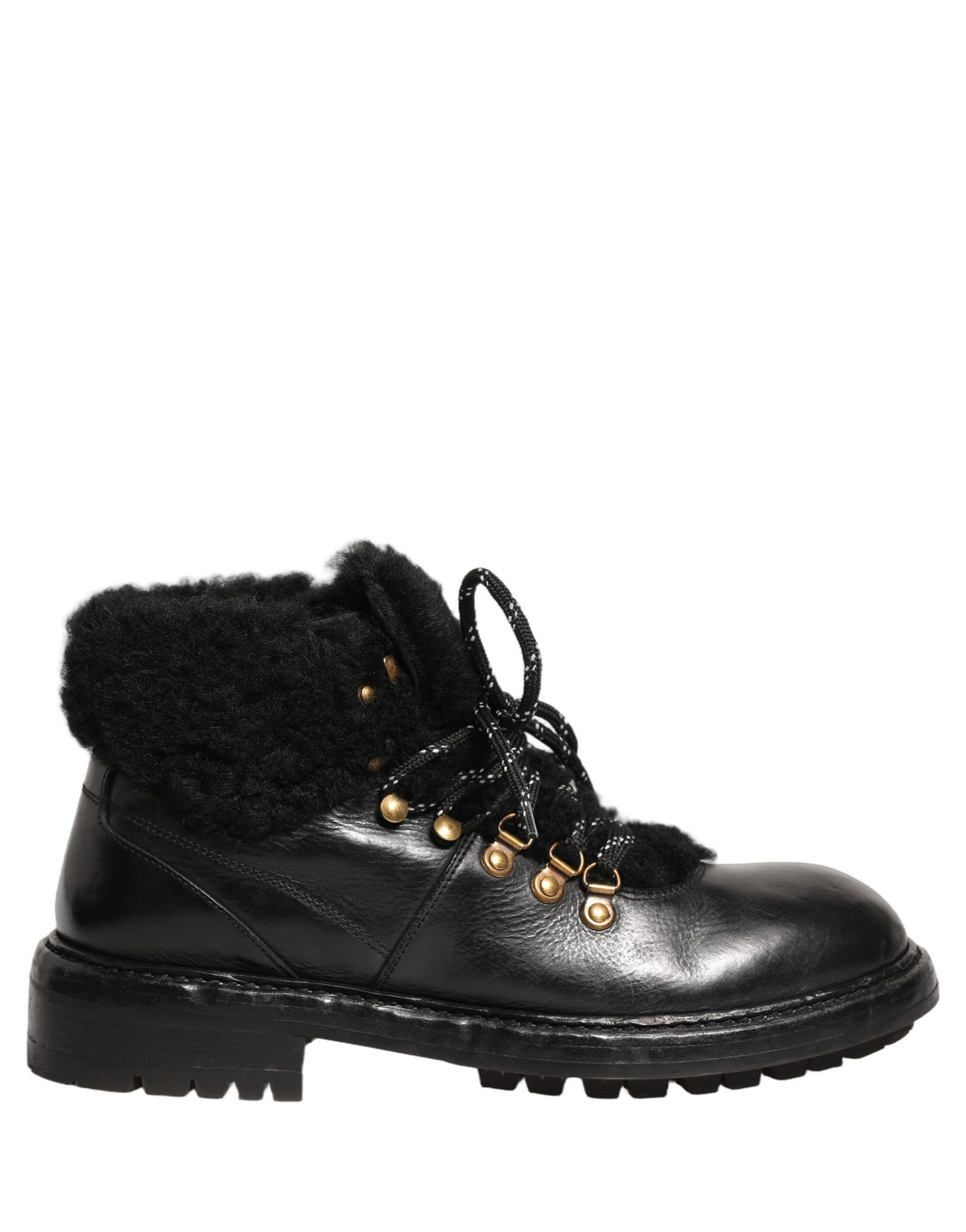 Dolce & Gabbana Zwarte Trekking Bont Veters Leer Laarzen Schoenen