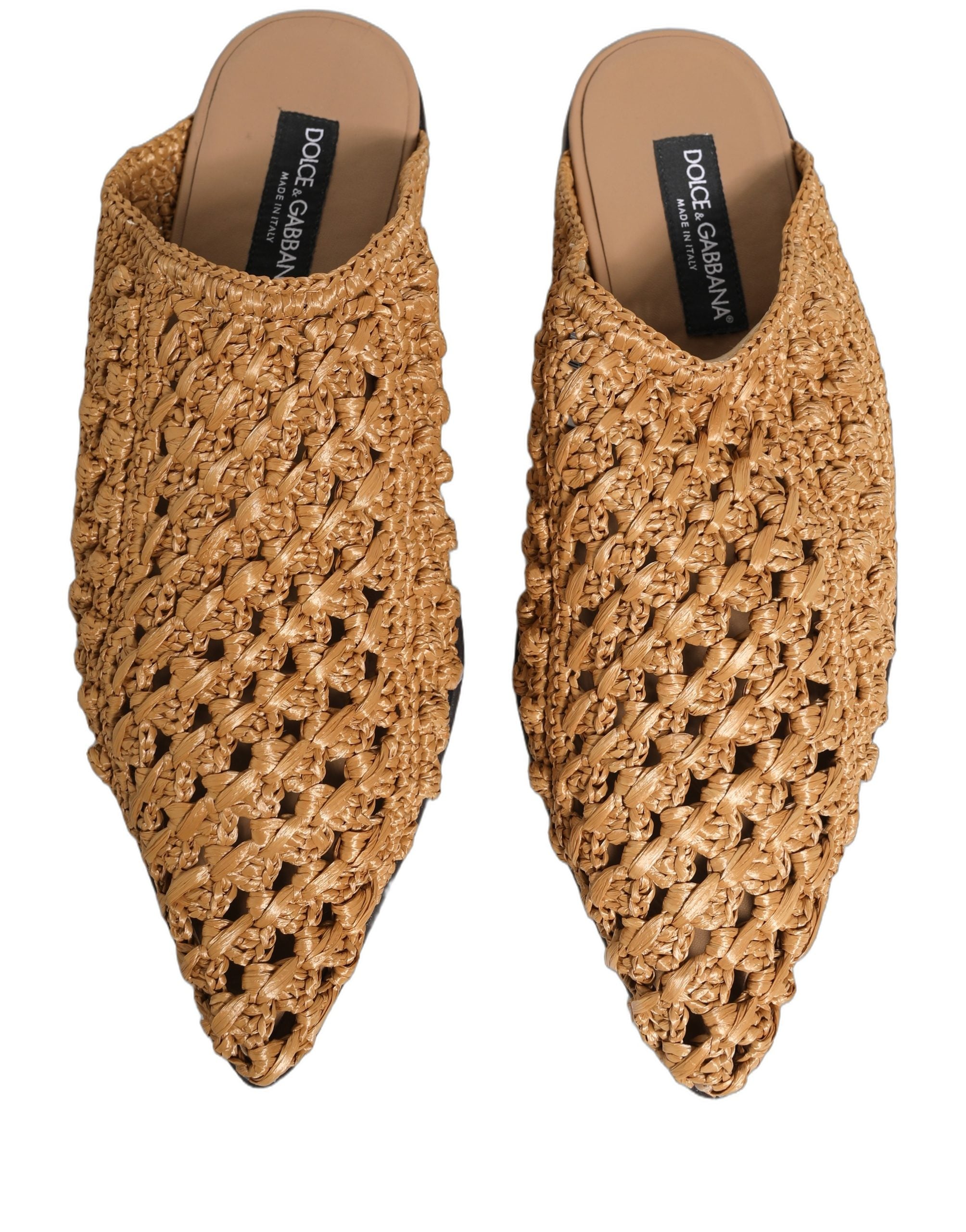 Dolce & Gabbana Beige Woven Straw Slide Sandals Flats Shoes