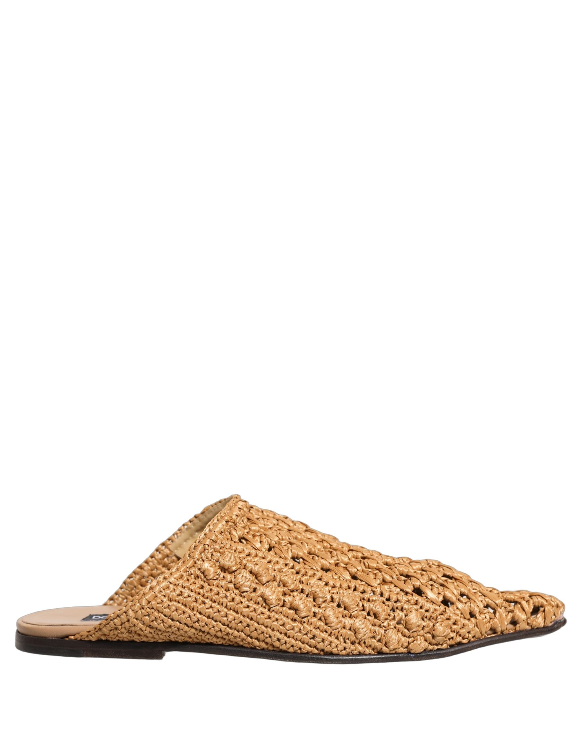 Dolce & Gabbana Beige Woven Straw Slide Sandals Flats Shoes