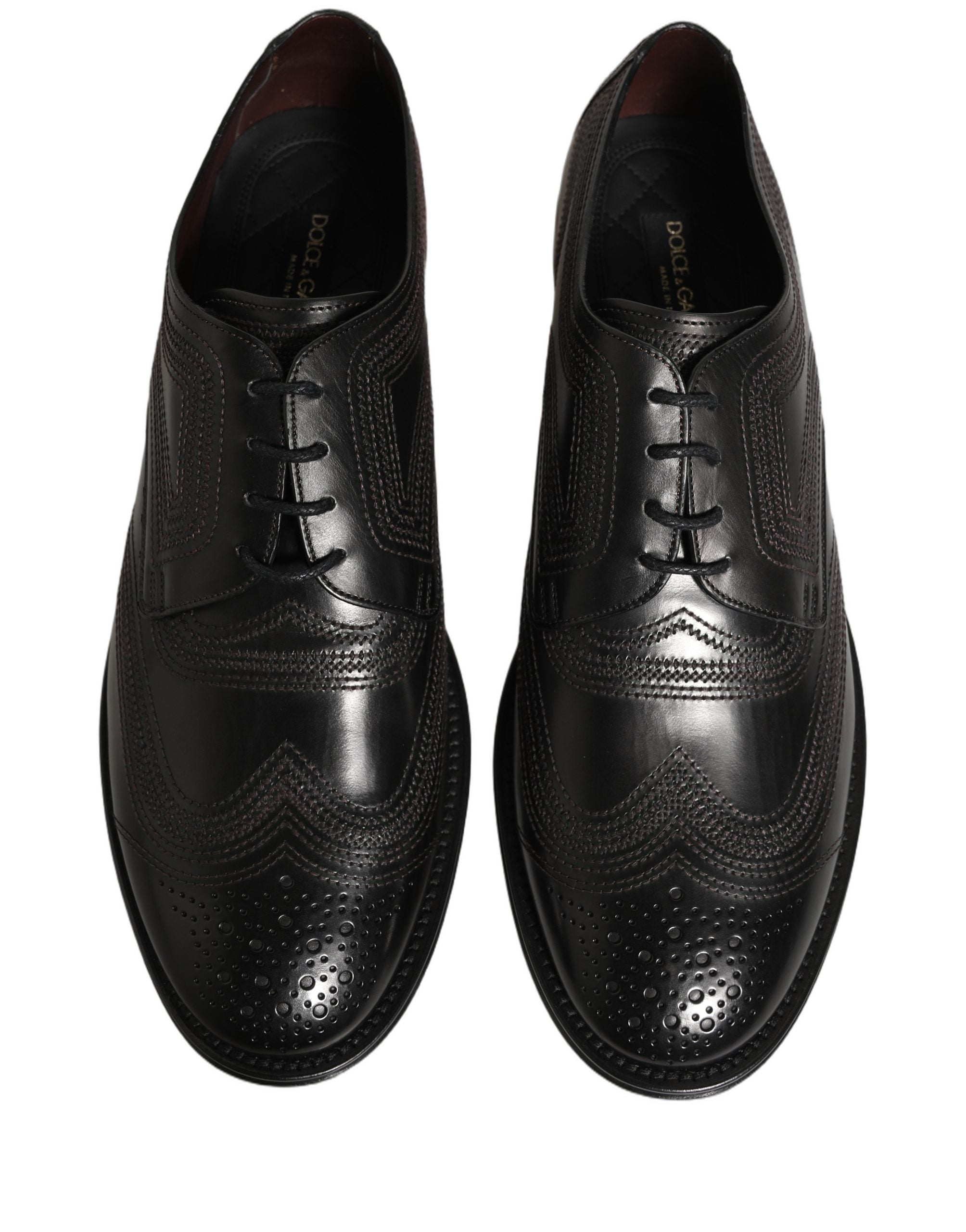 Dolce & Gabbana Zwarte Geborduurde Leren Derby Geklede Schoenen
