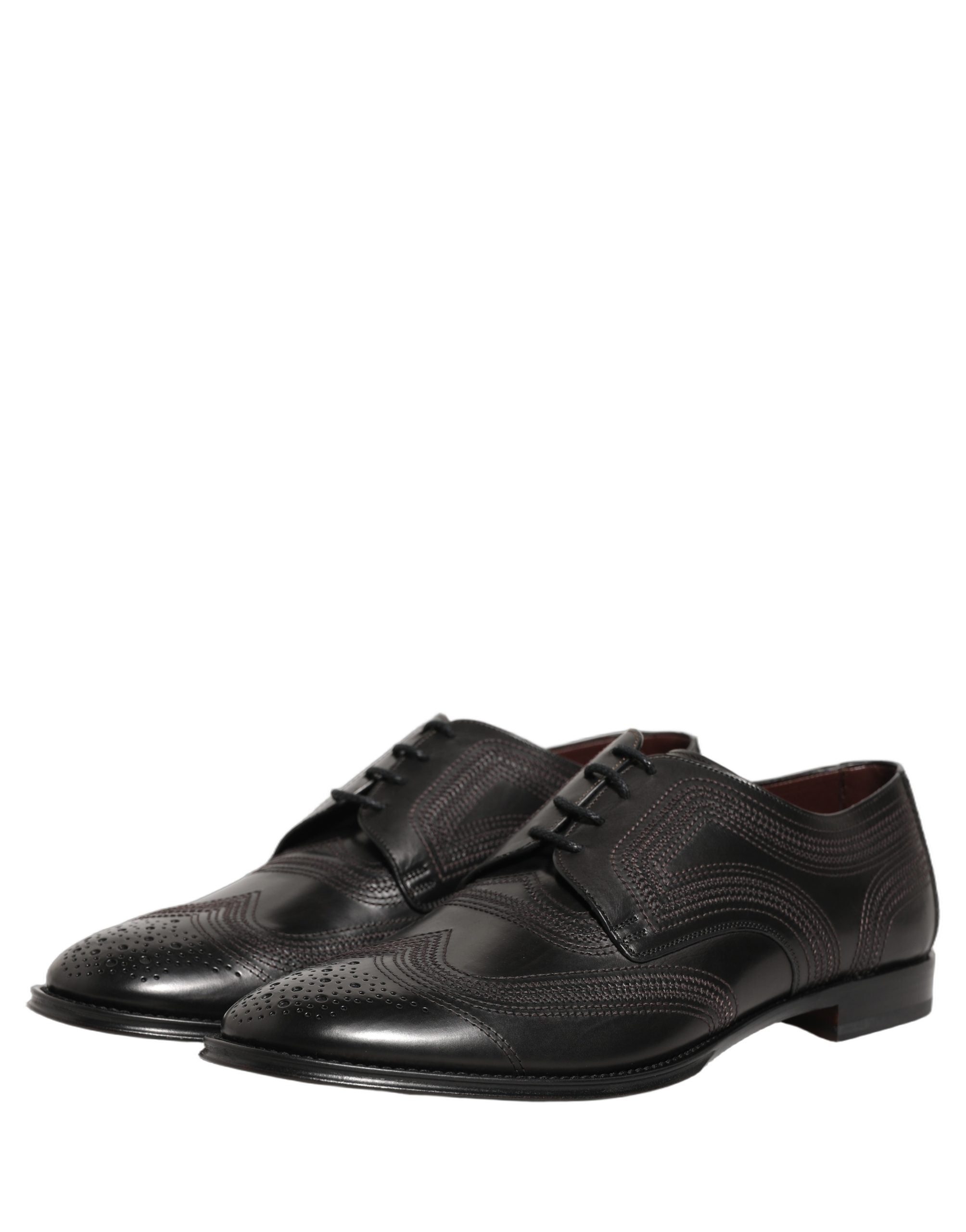 Dolce & Gabbana Zwarte Geborduurde Leren Derby Geklede Schoenen