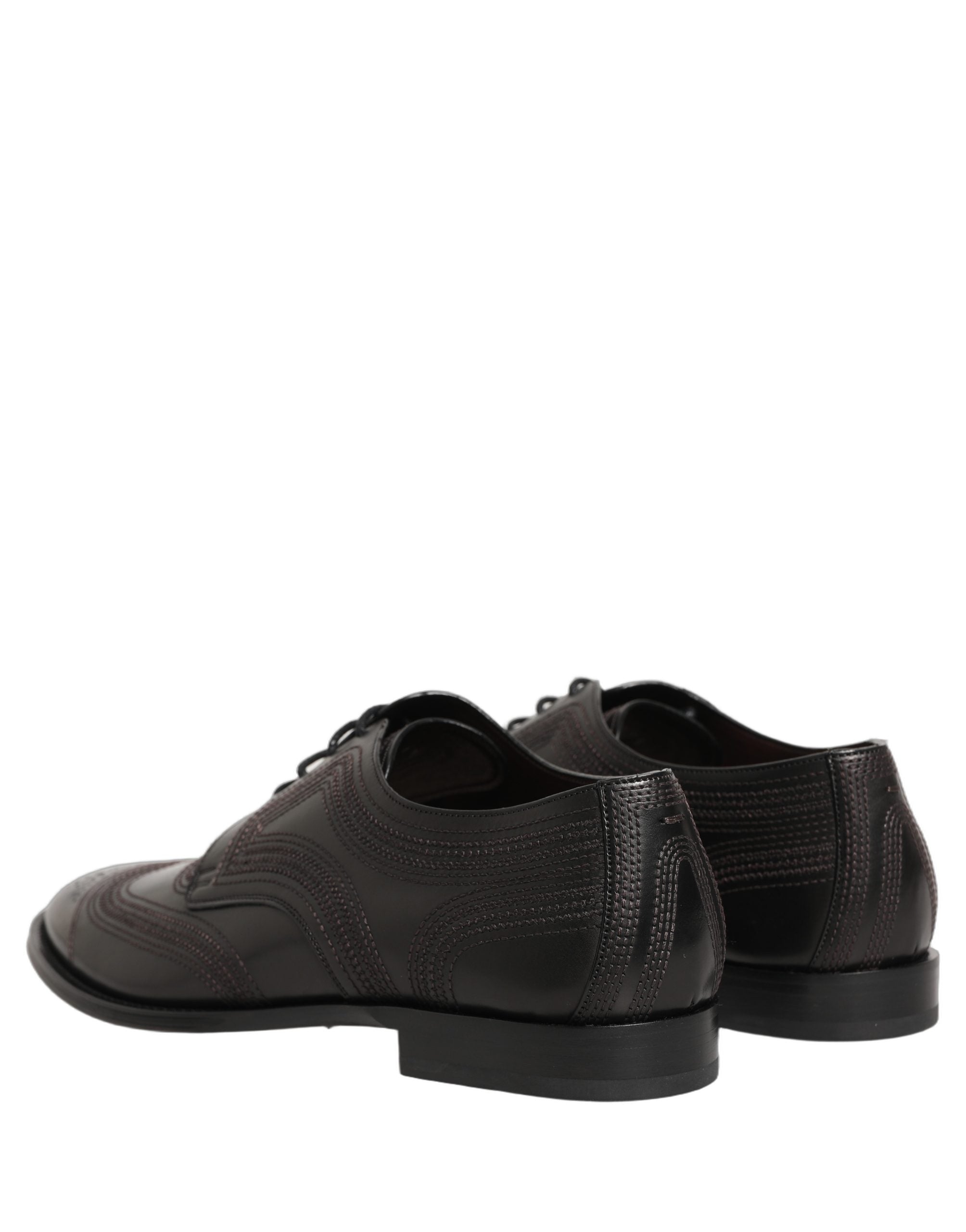 Dolce & Gabbana Zwarte Geborduurde Leren Derby Geklede Schoenen
