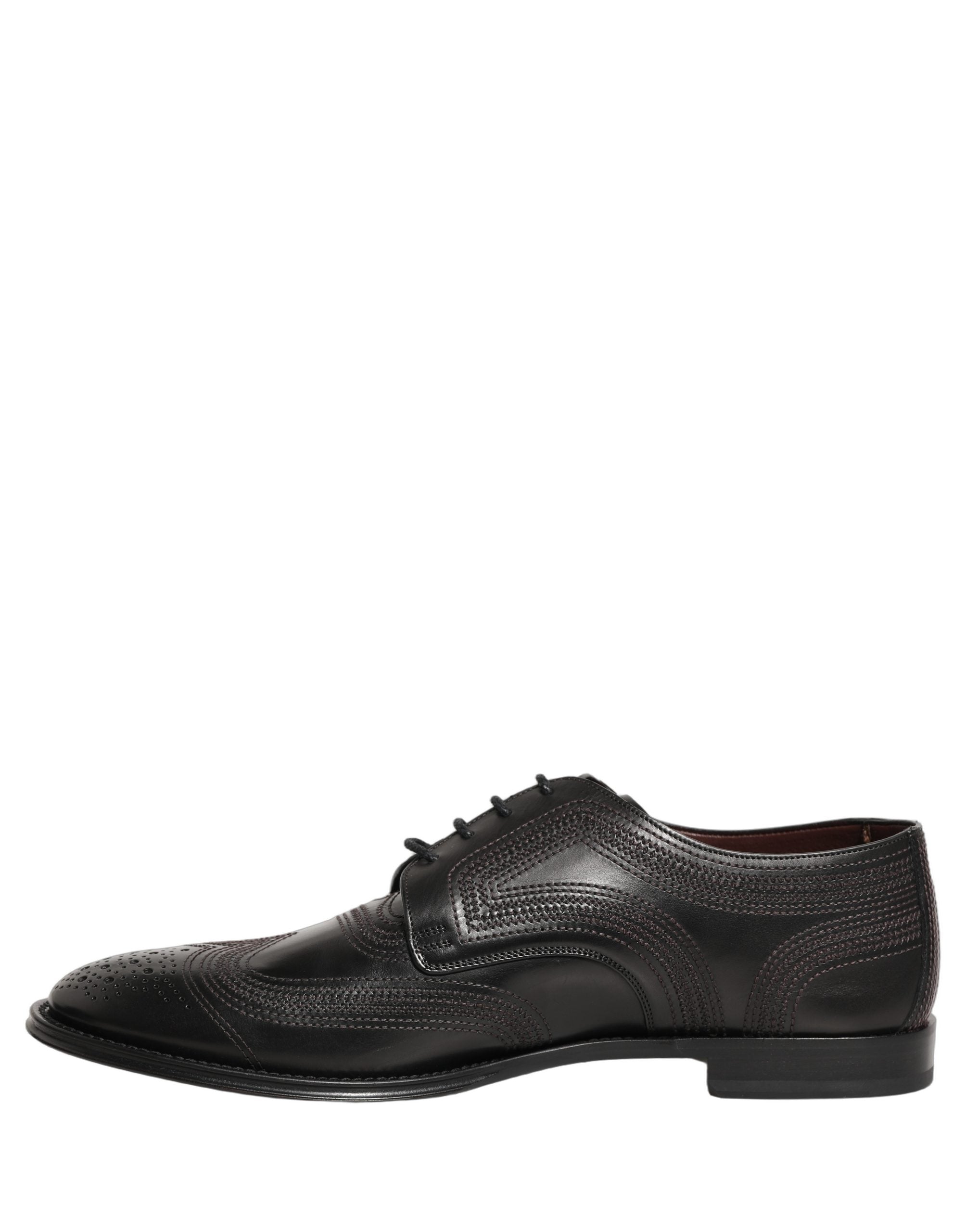 Dolce & Gabbana Zwarte Geborduurde Leren Derby Geklede Schoenen