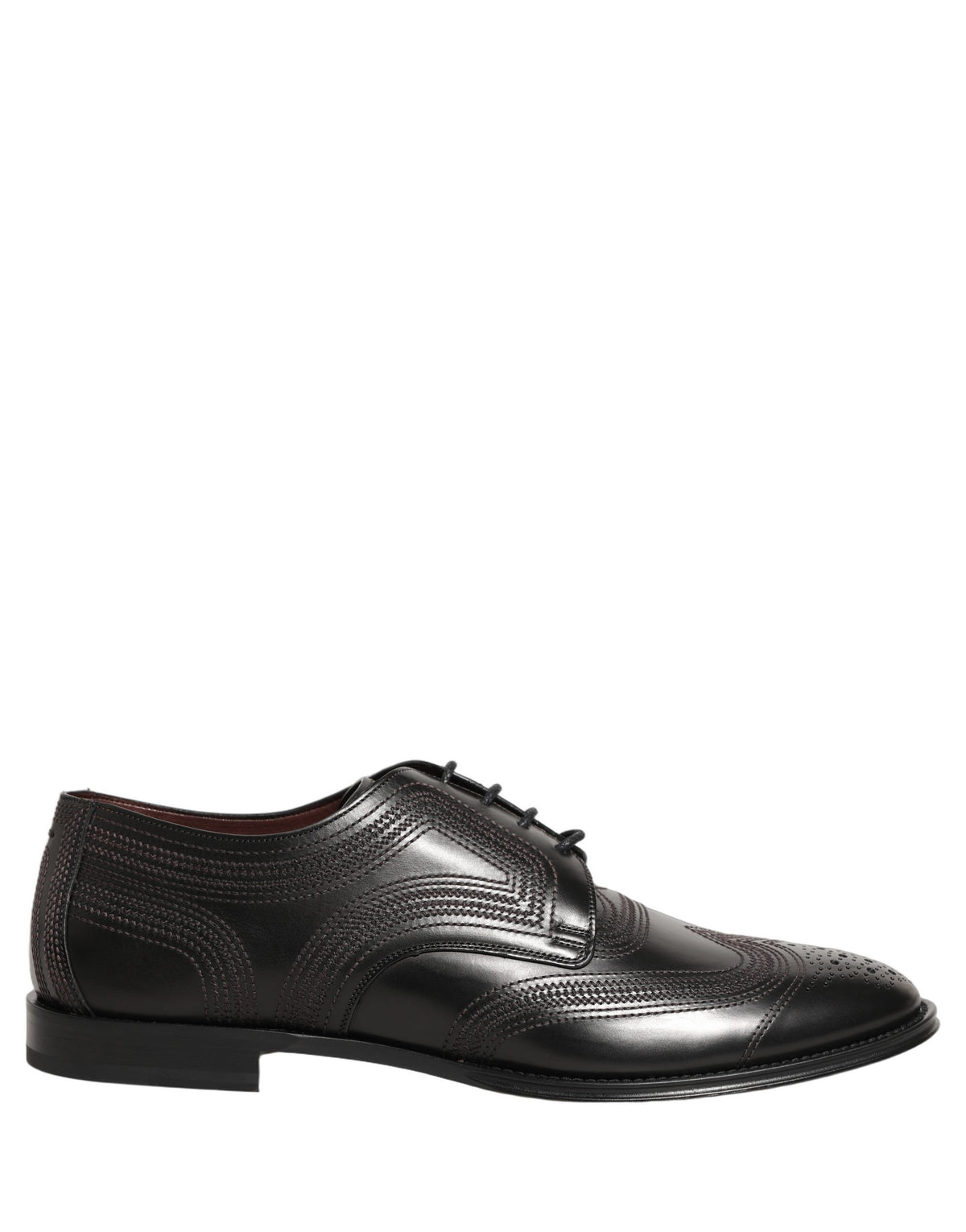 Dolce & Gabbana Zwarte Geborduurde Leren Derby Geklede Schoenen