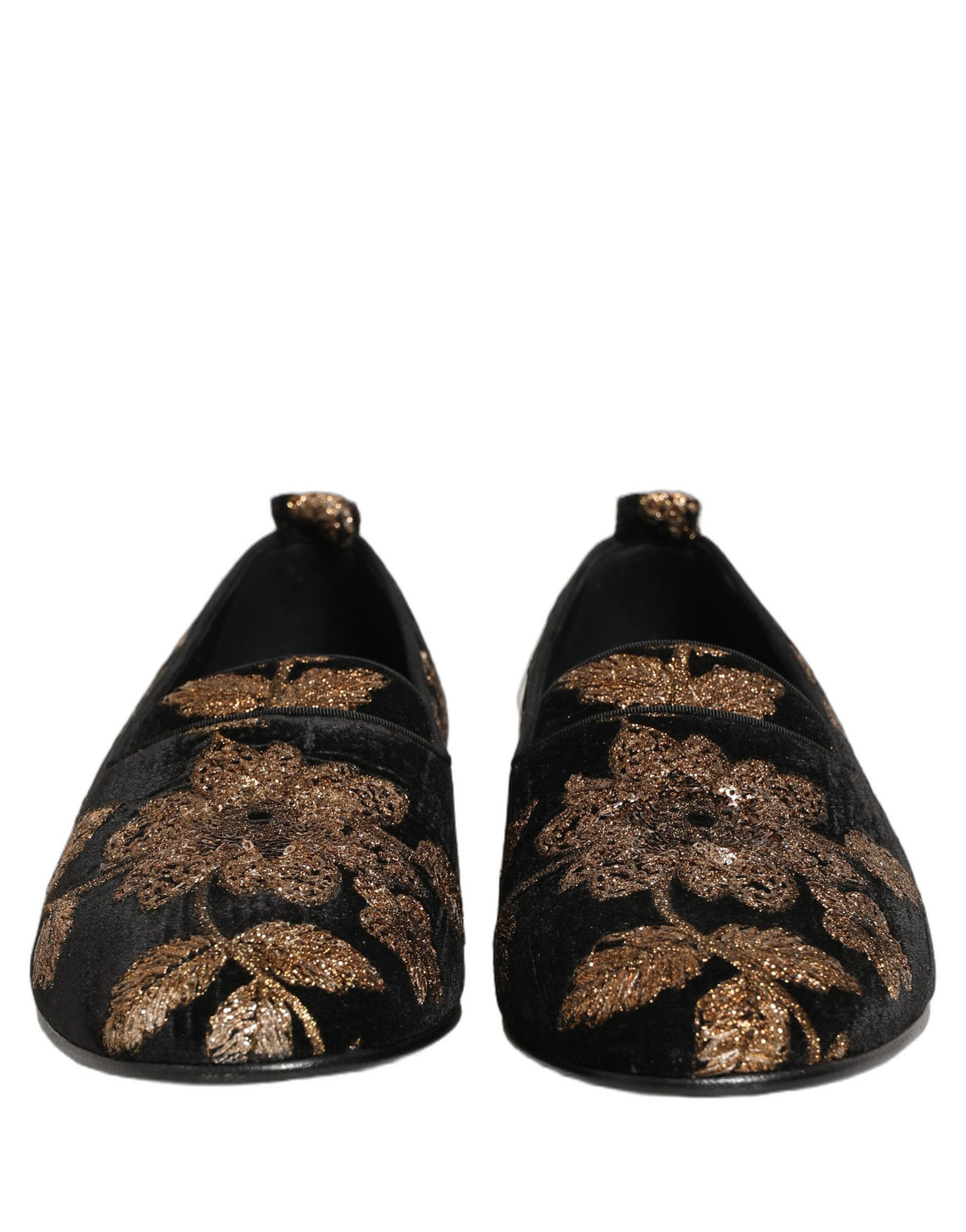Dolce & Gabbana Zwarte Gebloemde Jacquard Jurk Loafers Schoenen