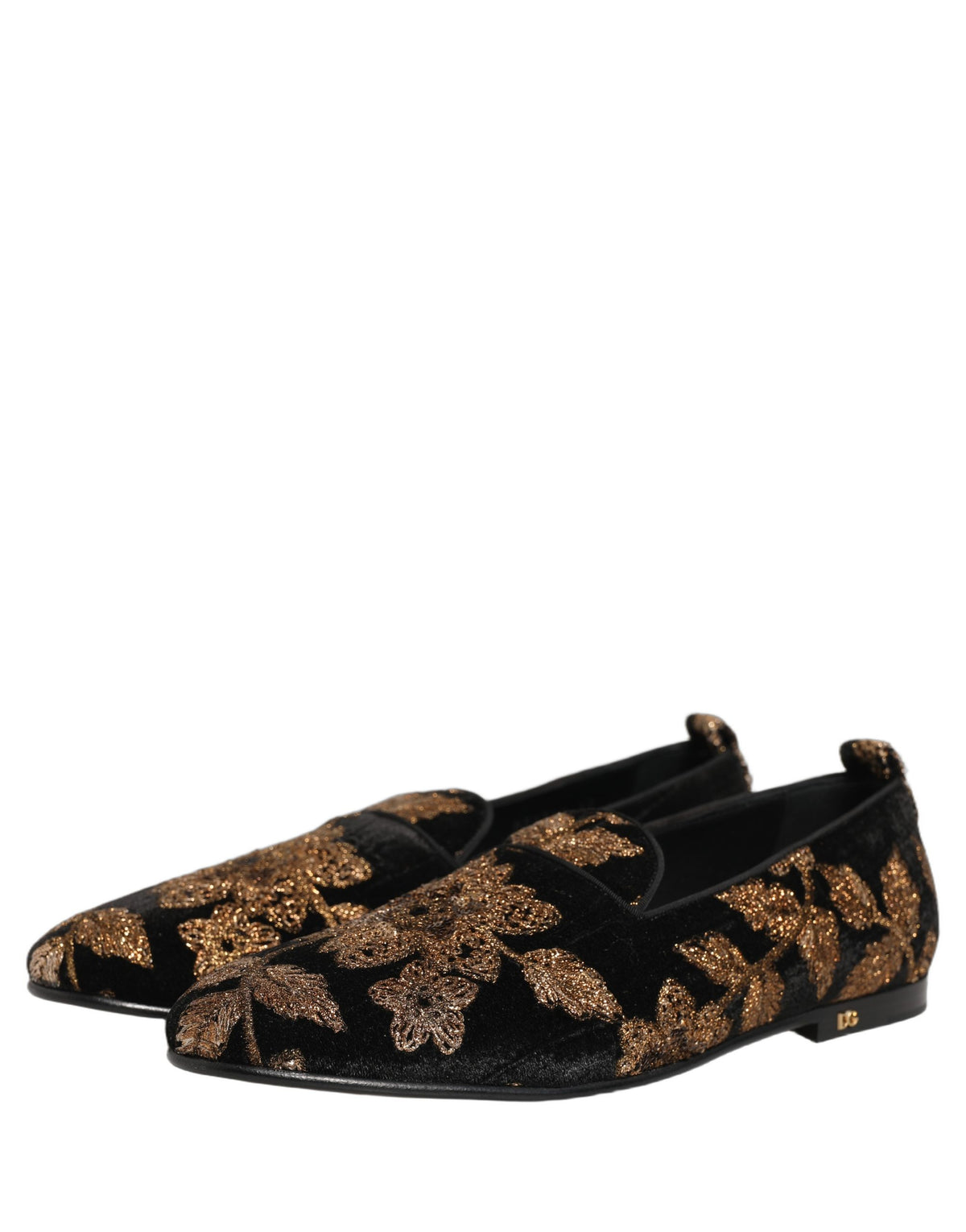 Dolce & Gabbana Zwarte Gebloemde Jacquard Jurk Loafers Schoenen